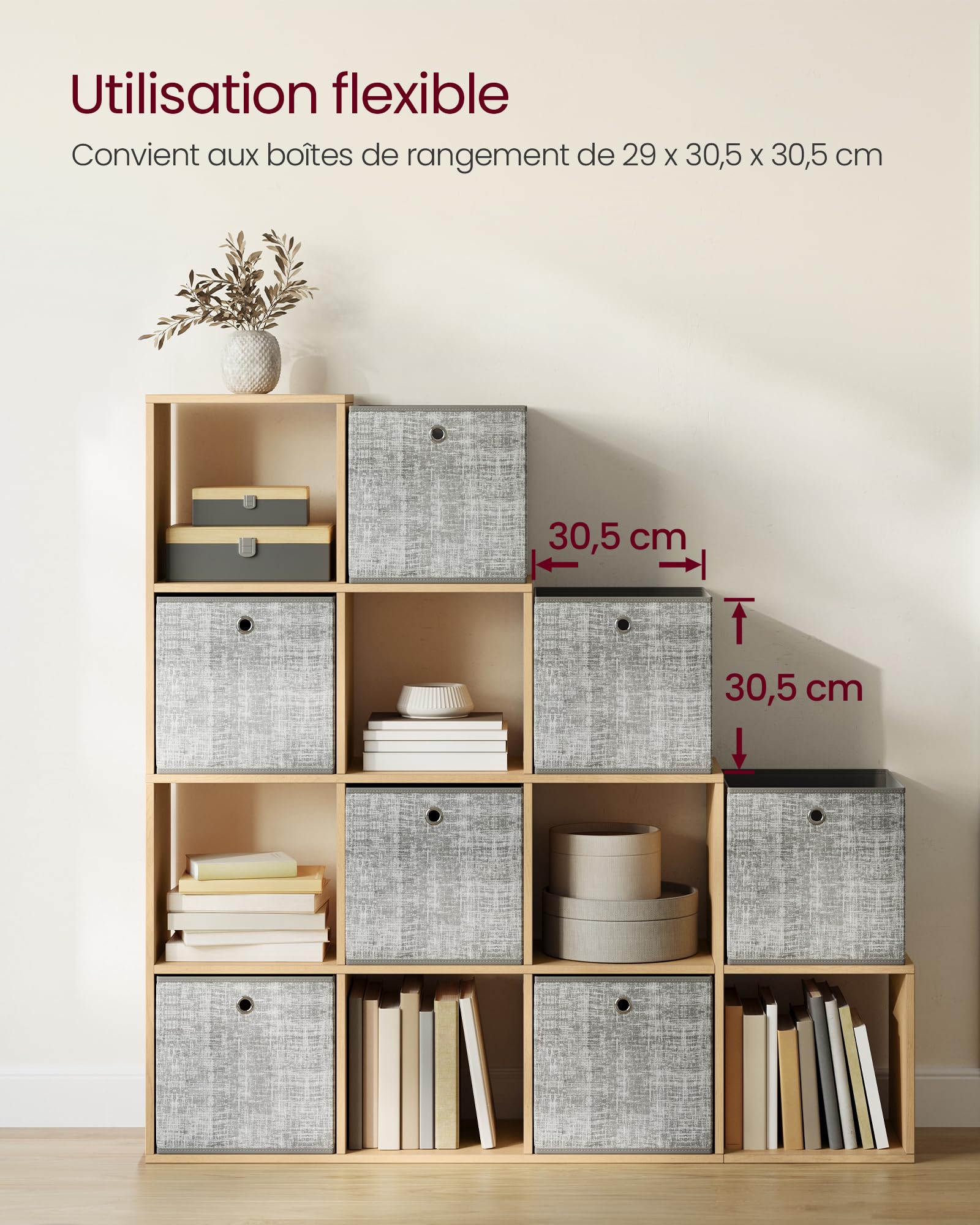 VASAGLE Custos Collection - Bibliothèque à 10 Compartiments, Étagère avec Casiers Ouverts, Meuble de Rangement, Salon, Chambre, Bureau, Beige Chêne LBC010Y01V1