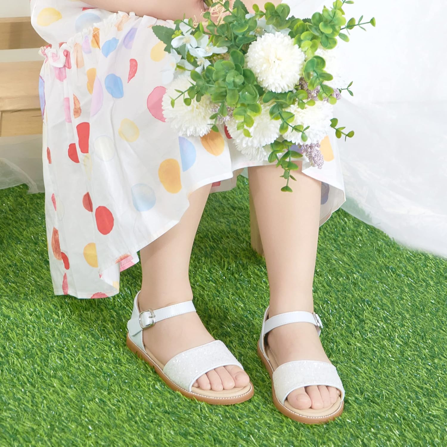 Otter MOMO Girls Open Toe Princess Flat Sandals with Comfort Sole Summer Sandals - Image 4