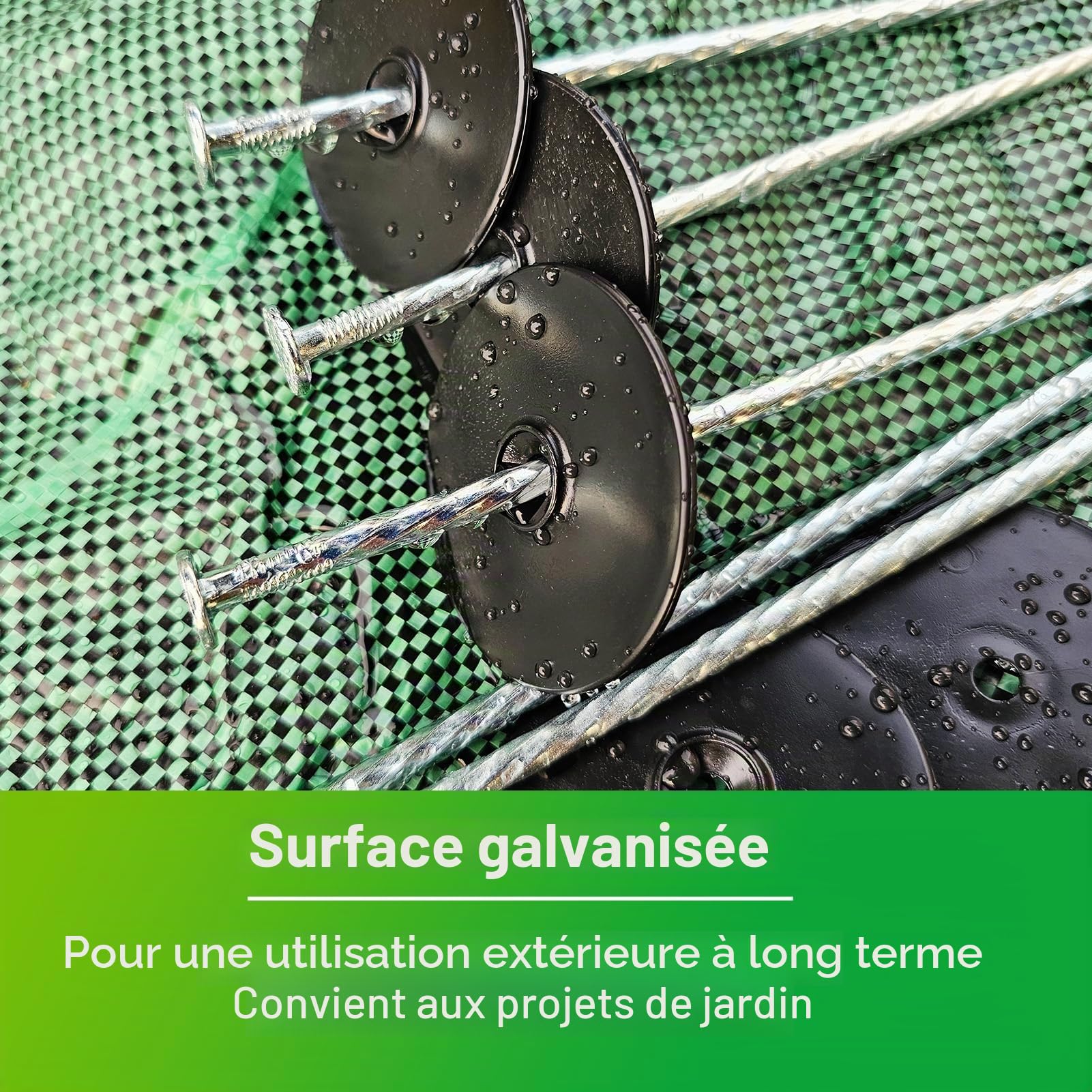 Lot de 50 piquets de 20 cm avec rondelles pour toile de jardin