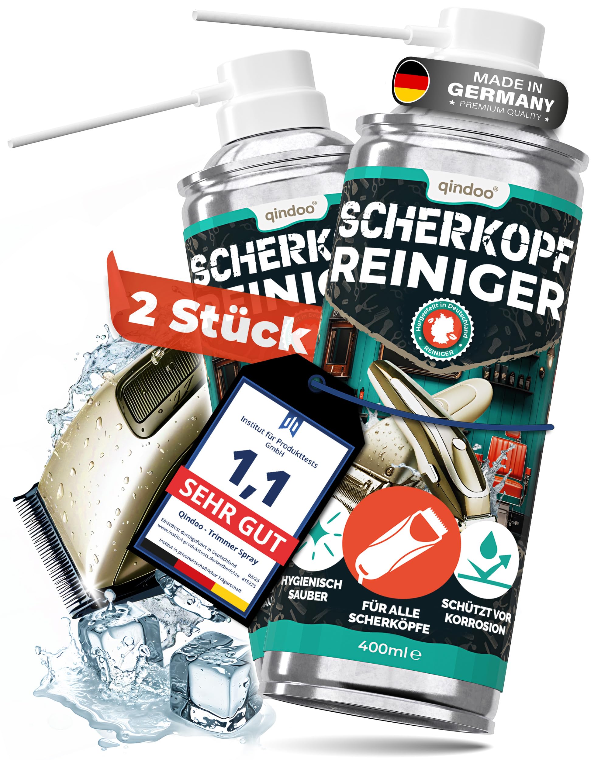 Trimmer Spray Scherkopfreiniger 400ml | Clipper Reinigungsspray für Haarschneider & Schermaschinen, Kühlend & Hygienisch für Barber Friseur, Made in Germany (400 ml (2er Pack))