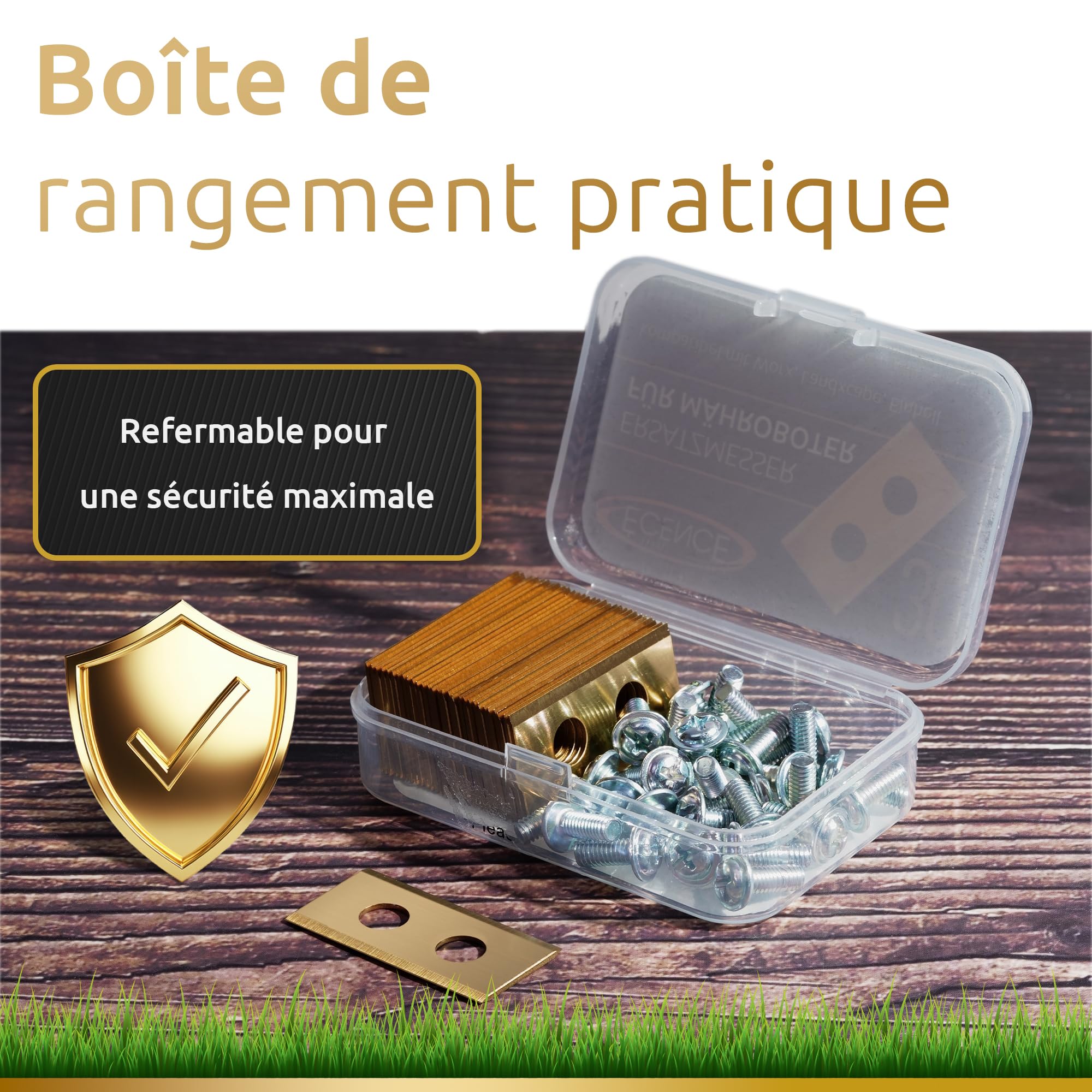 GROFIS Lot de 36 Lame Robot Tondeuse, Lames de Rechange en Acier Inoxydable et Titane avec Vis, Accessoires pour Tondeuses à Gazon Robot de Jardin, Compatible avec Worx Landxcape Einhell