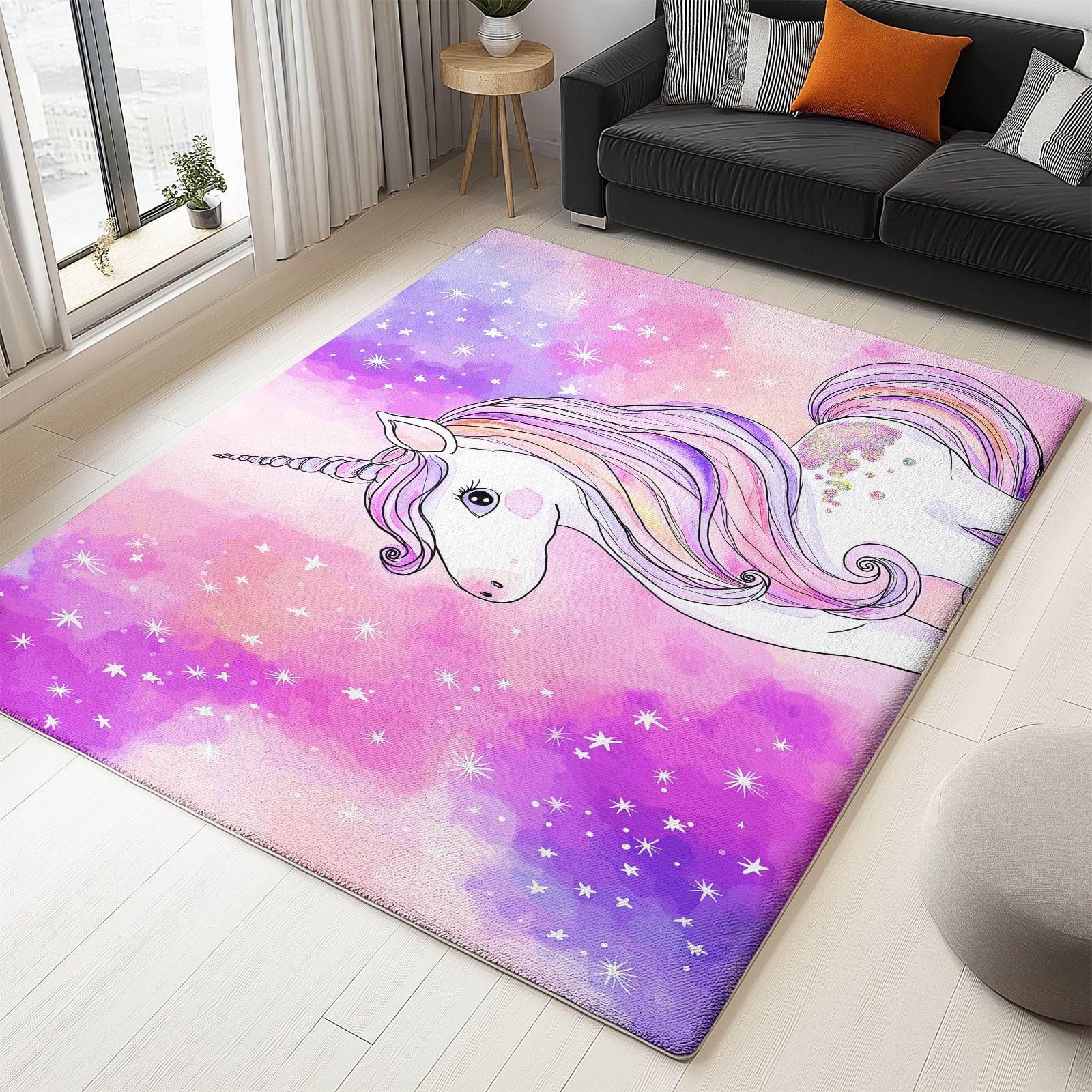 Generisch Teppich Maschinenwaschbar 160 x 230 cm Sterne Tiere Handgezeichnet, Weich rutschfest & Fusselfrei, Großer Teppich für Flur Schlafzimmer Wohnzimmer Gastzimmer Esszimmer, Tiefrosa