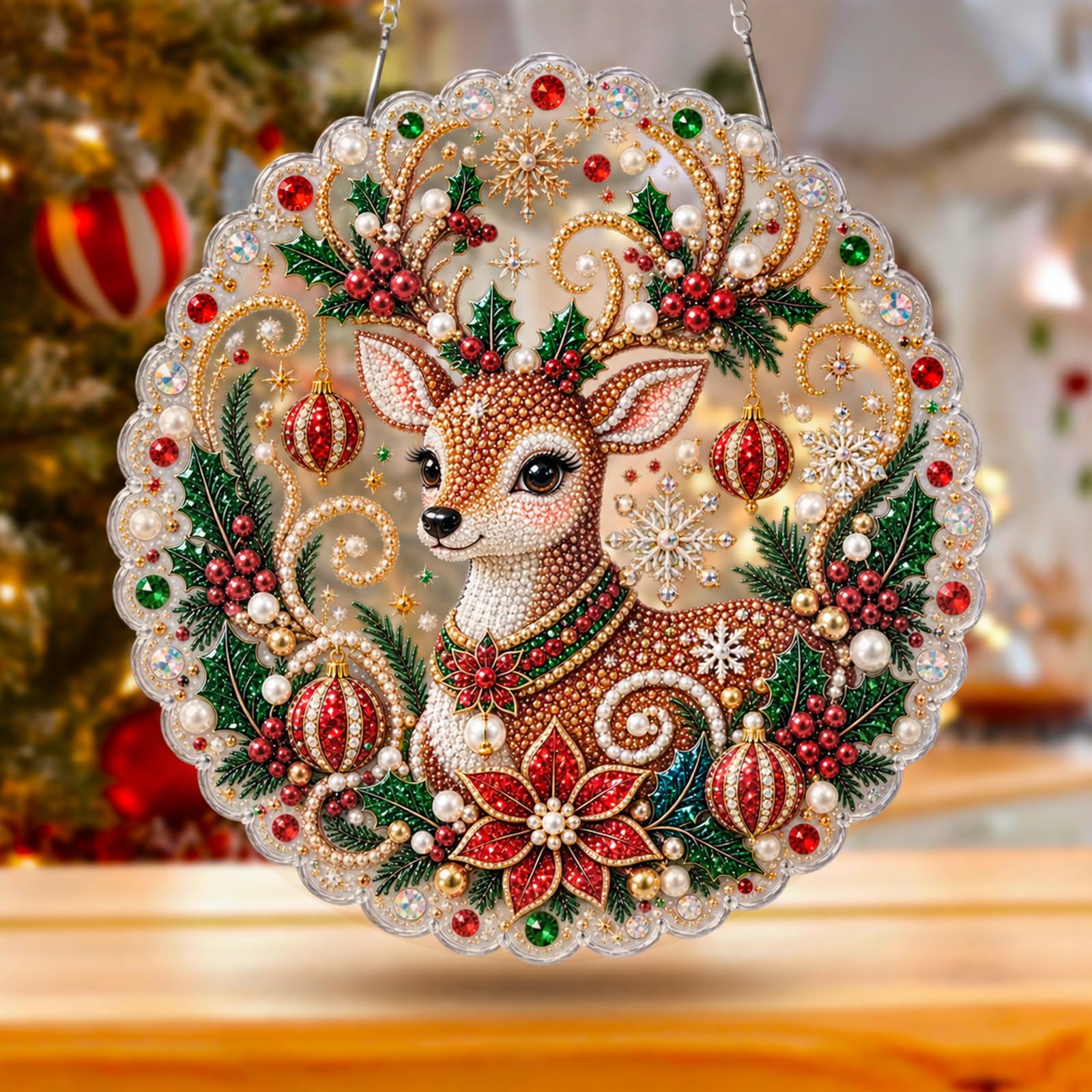 DIY Christmas Diamond Art Suncatcher Kit, Acrylic Window Hanging Ornament