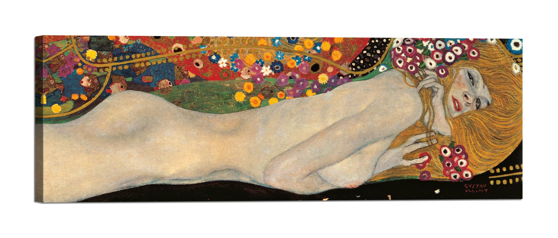 Quadro su Tela con Telaio in Legno Klimt Serpenti D'Acqua 180x60 CM