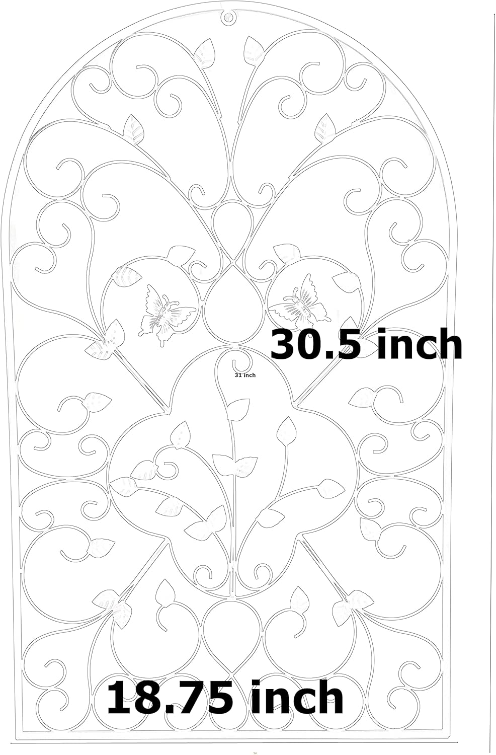 Bellaa 23196 Metal Wall Art 3D Wrought Iron Sculpture Spanish Arch 31 inch Victorian Unique Design Outdoor Garden Plaque Butterfly Scroll Boho Farmhouse Cottage Lodge Country Home Decor Medallion