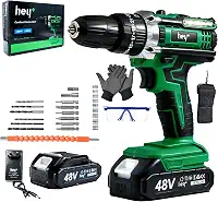 Furadeira de impacto e parafusadeira 3 em 1 de 48V, kit completo com controle de precisão 25+3, interruptor de velocidade variável para furar e parafusar em madeira e metal