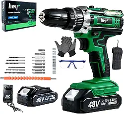 Furadeira de impacto e parafusadeira 3 em 1 de 48V, kit completo com controle de precisão 25+3, interruptor de velocidade variável para furar e parafusar em madeira e metal