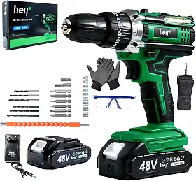 Furadeira de impacto e parafusadeira 3 em 1 de 48V, kit completo com controle de precisão 25+3, interruptor de velocidade variável para furar e parafusar em madeira e metal