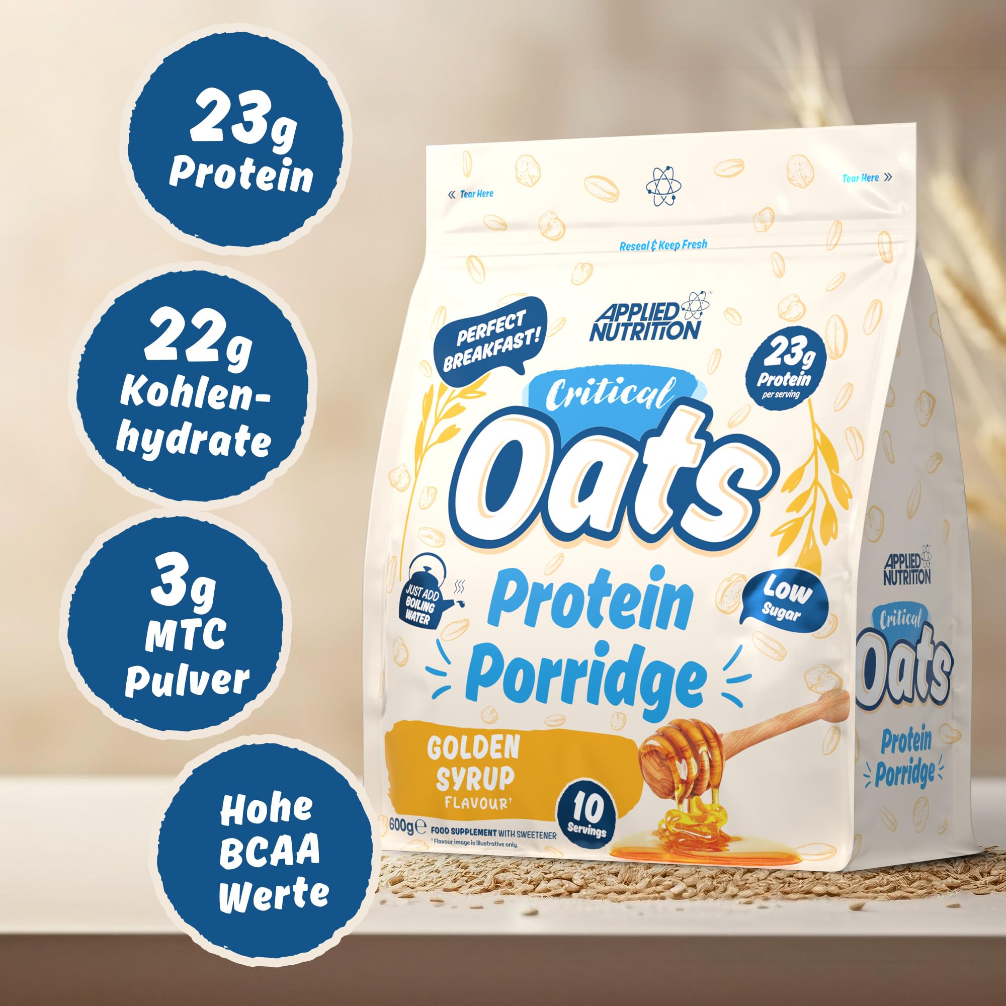Applied Nutrition Protein Porridge Critical Oats - Whey Protein Mischung | ISO-XP Proteinisolat, Aminosäuren, Einfaches Mischen (3Kg, Golden Syrup)