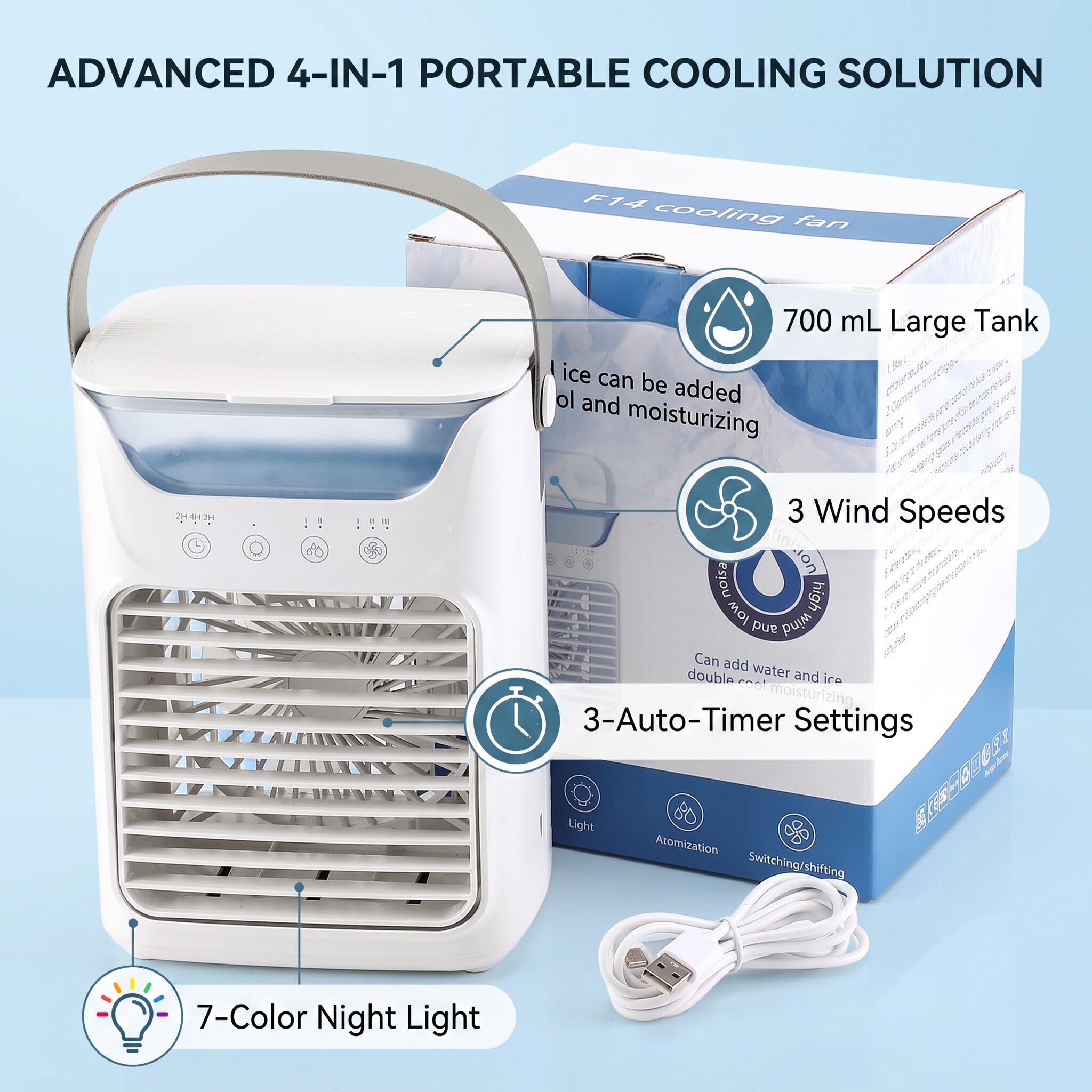 Yosoo Health Gear Ventilatore per Condizionatore Raffreddatore d'aria Portatile Alimentato Tramite USB Mini Dispositivo di Raffreddamento Evaporativo in ABS con Serbatoio dell'acqua da 700 Ml 3