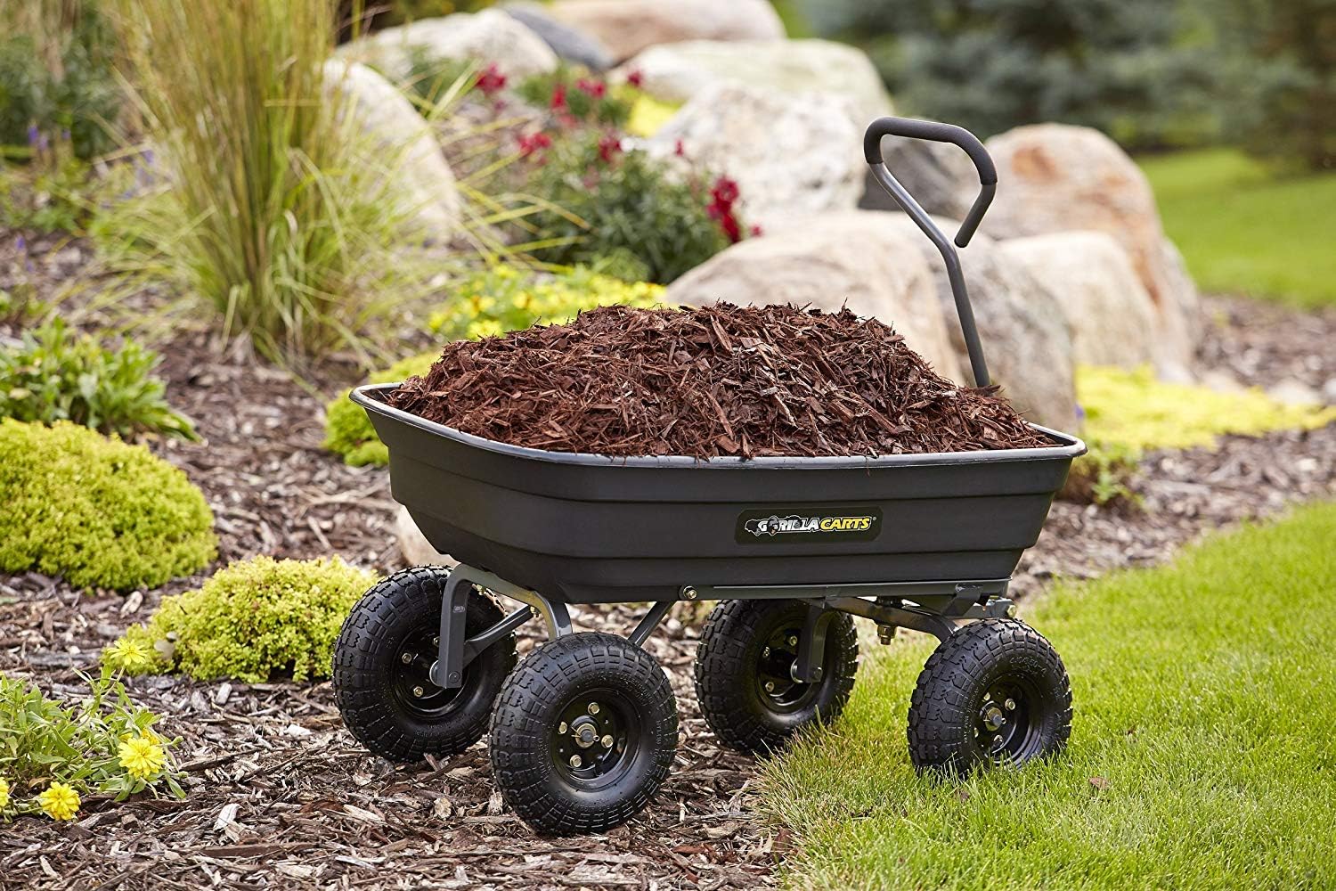Gorilla Carts GOR4PS Poly Garden Dump Cart with Steel Frame and 10-in. Pneumatic Tires, 600-Pound Capacity, Black : Patio, Lawn & Garden