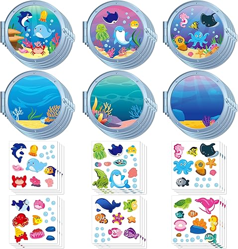 WATINC Calcomanía de escena de animales marinos para manualidades, haz tu propio mundo de animales del océano bajo el mar, calcomanías de bricolaje