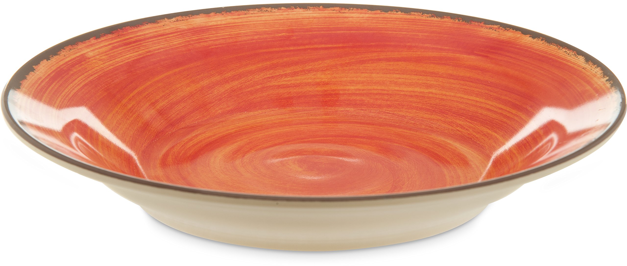 Carlisle FoodService Products Mingle Resuable Plastic Bowl Rimmed Soup Bowl with Pottery Style for Home and Restaurant, Melamine, 28.5 Ounces, Fireball