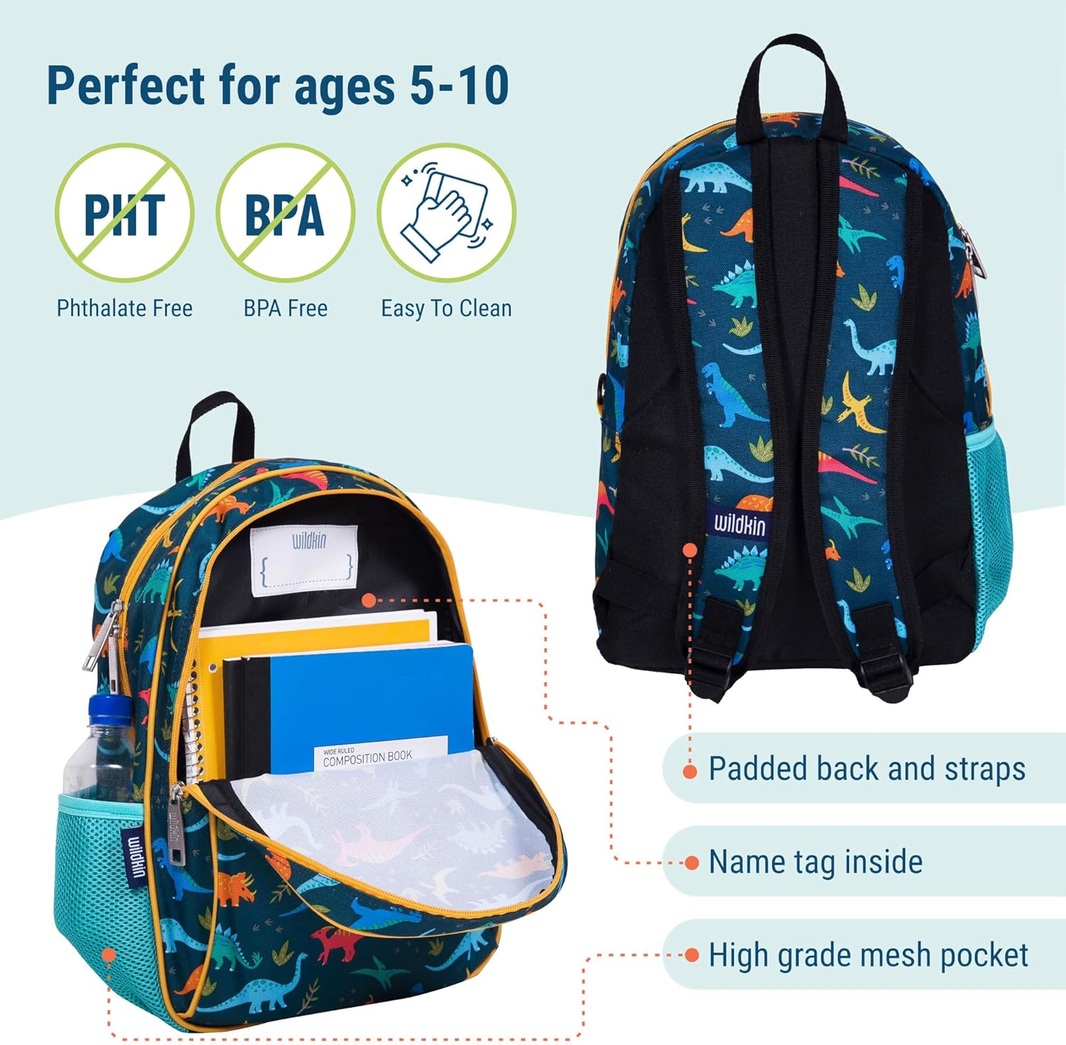 Wildkin 15-inch Kids Backpack – Durable, Padded, Adjustable for School & Travel - Jurassic Dinosaurs - Image 3