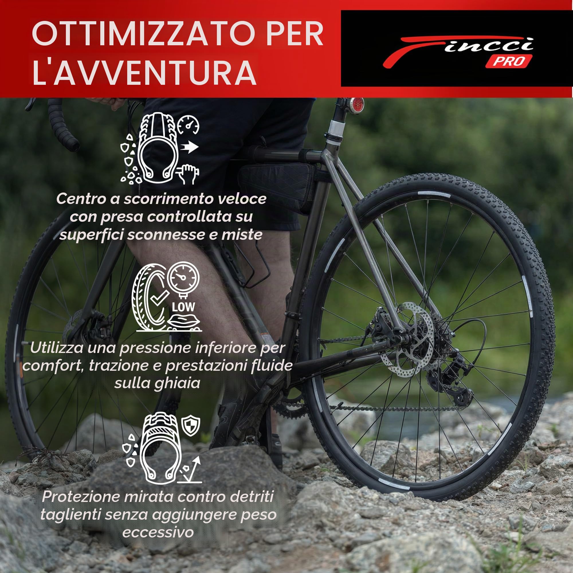 Fincci Copertone Bici 700x38C Tubeless ETRTO 40-622 Pieghevole 120 TPI | Protezione Aramidica da 1 mm e Pressione 50-80 PSI per una Guida Stabile su Strada, Gravel, Bici Ibride, Città e Trekking