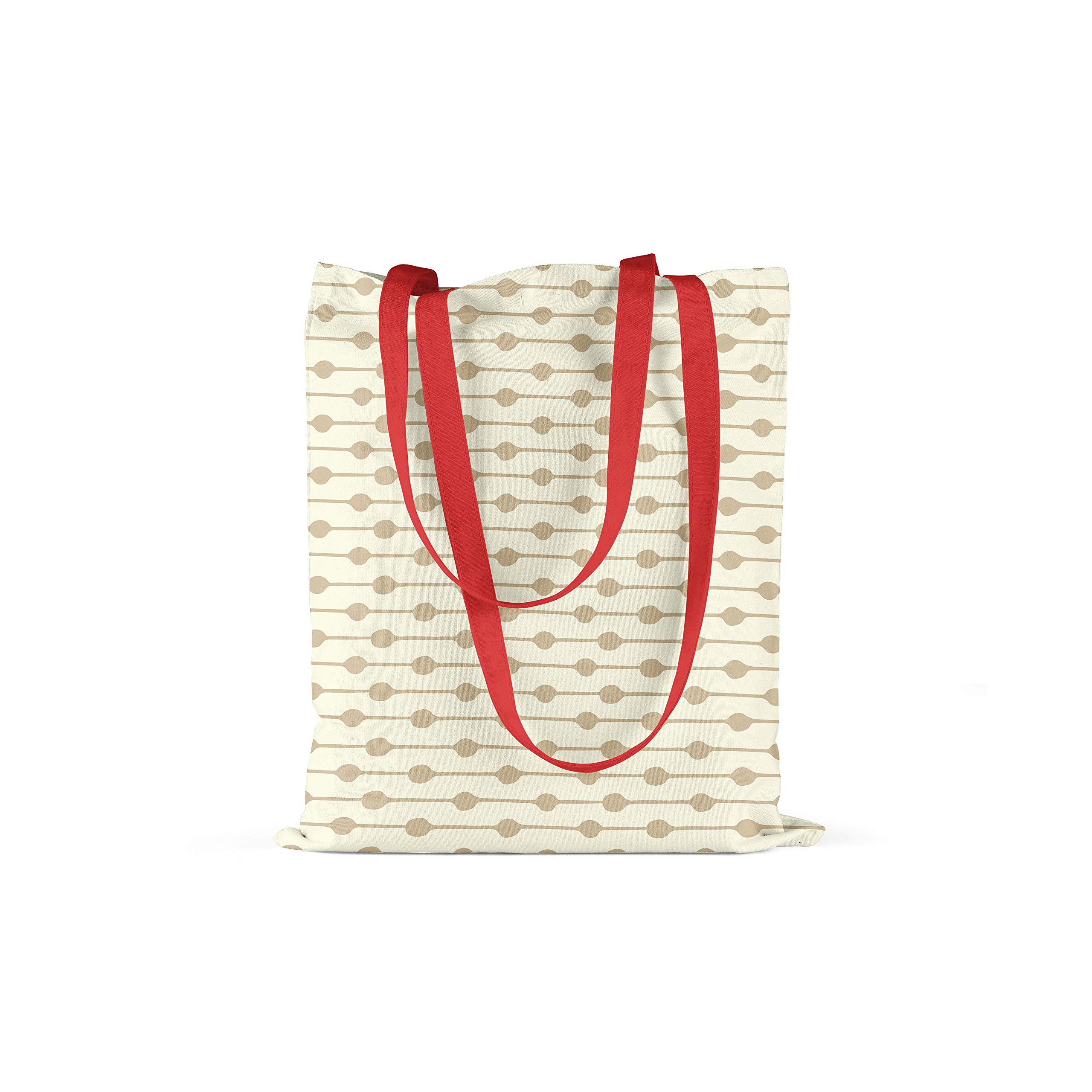 Bonamaison Printed Tote Bag, Reusable Grocery Bag, Shopping Bag, Machine Washable, Foldable, Canvas Cloth Bag with Red Handles, Size: 34x40 Cm