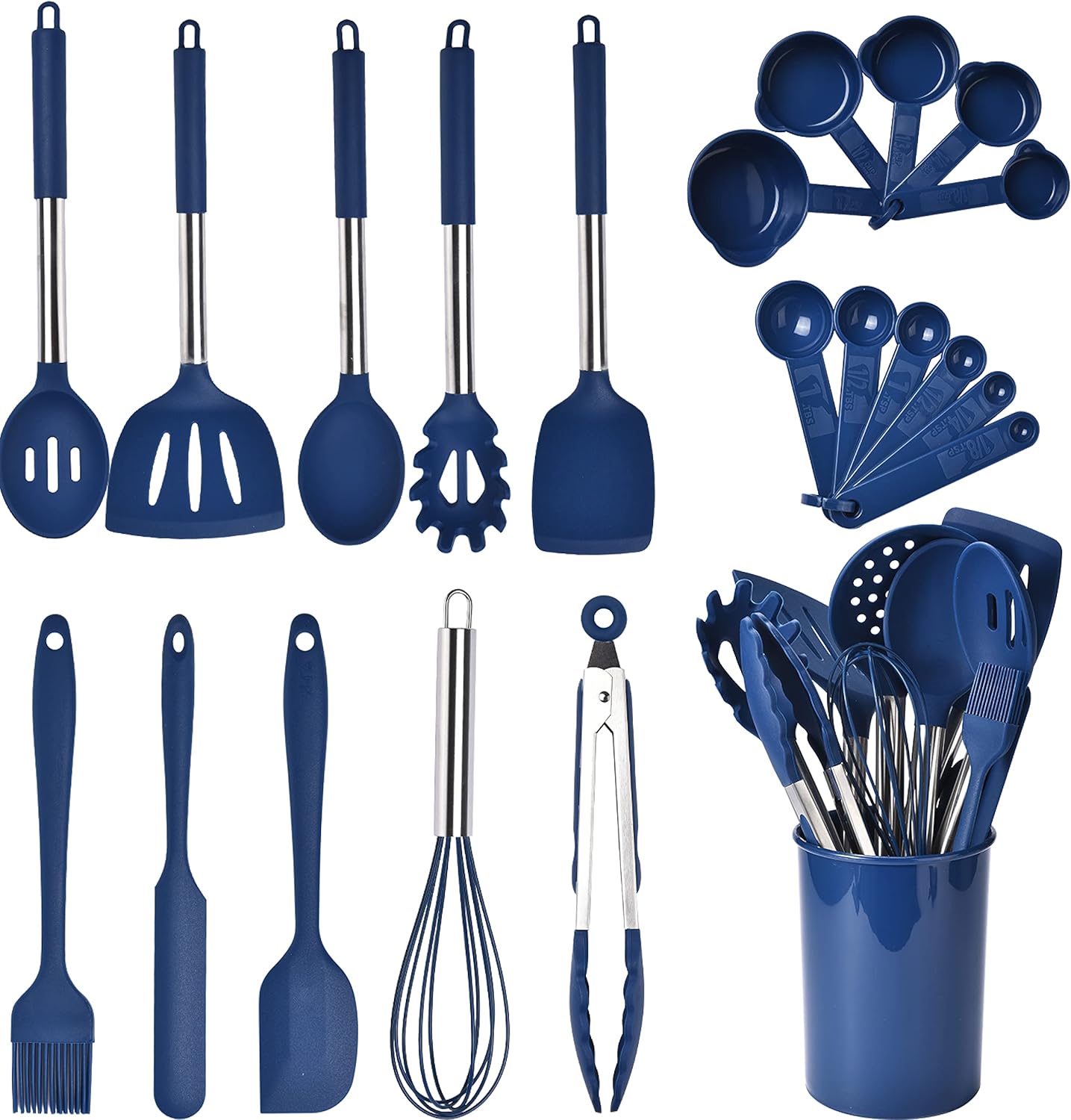Bruntmor 24-Piece Silicone Cooking Utensils Set – Heat Resistant Non Scratch Cooking Utensils – Food Grade Safe Nonstick Utensils Set – Cooking Tool Set Steel Handle – Professional Kitchenware Bruntmor 24-Piece Silicone Cooking Utensils Set – Heat Resistant Non Scratch Cooking Utensils – Food Grade Safe Nonstick Utensils Set – Cooking Tool Set Steel Handle – Professional Kitchenware