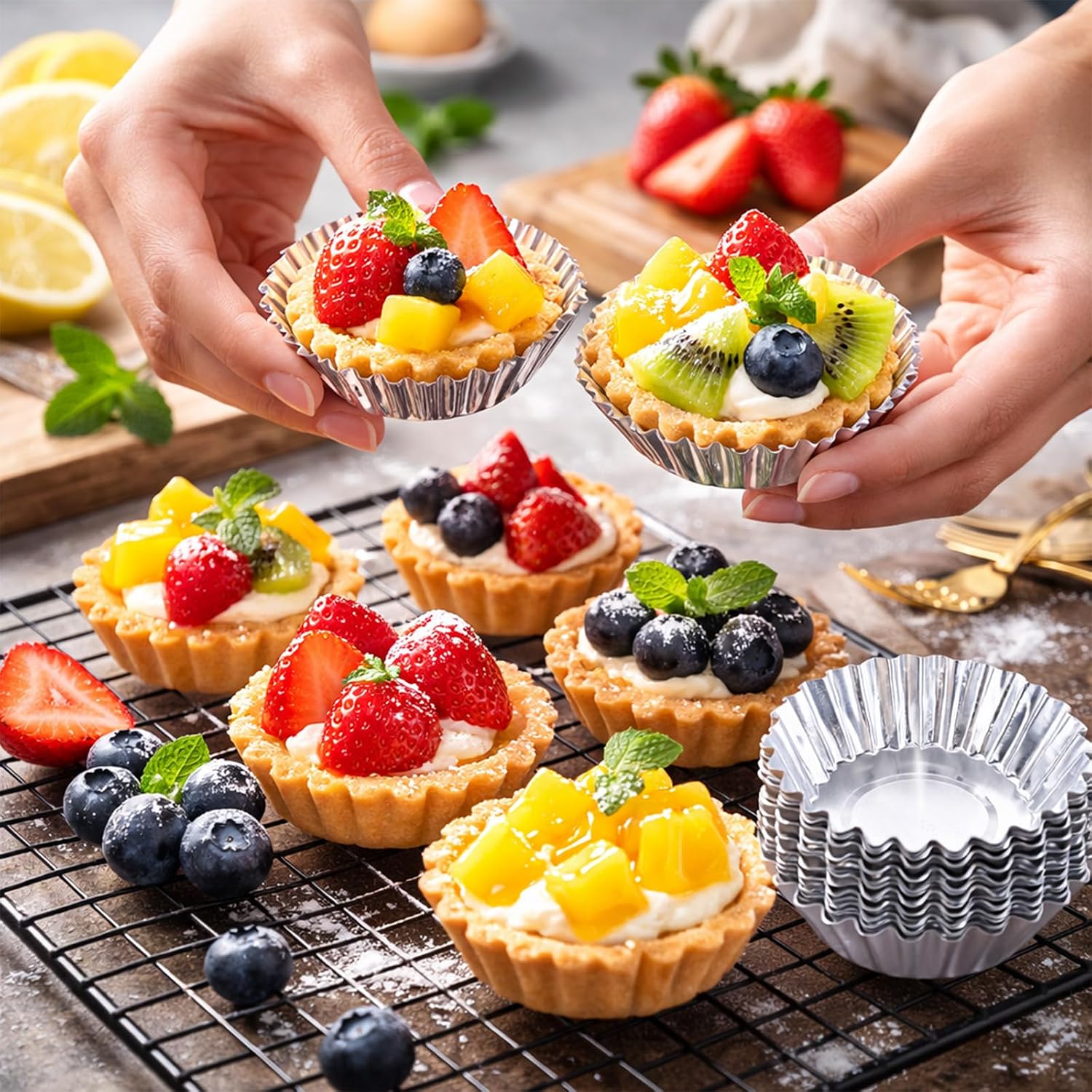 30 Pcs Mini Tart Pans 2.75 Inch Reusable Tartlet Cupcake Baking Mold Aluminium Egg Tart Molds Mini Pie Tins for Baking Egg Tarts Pies Cupcakes