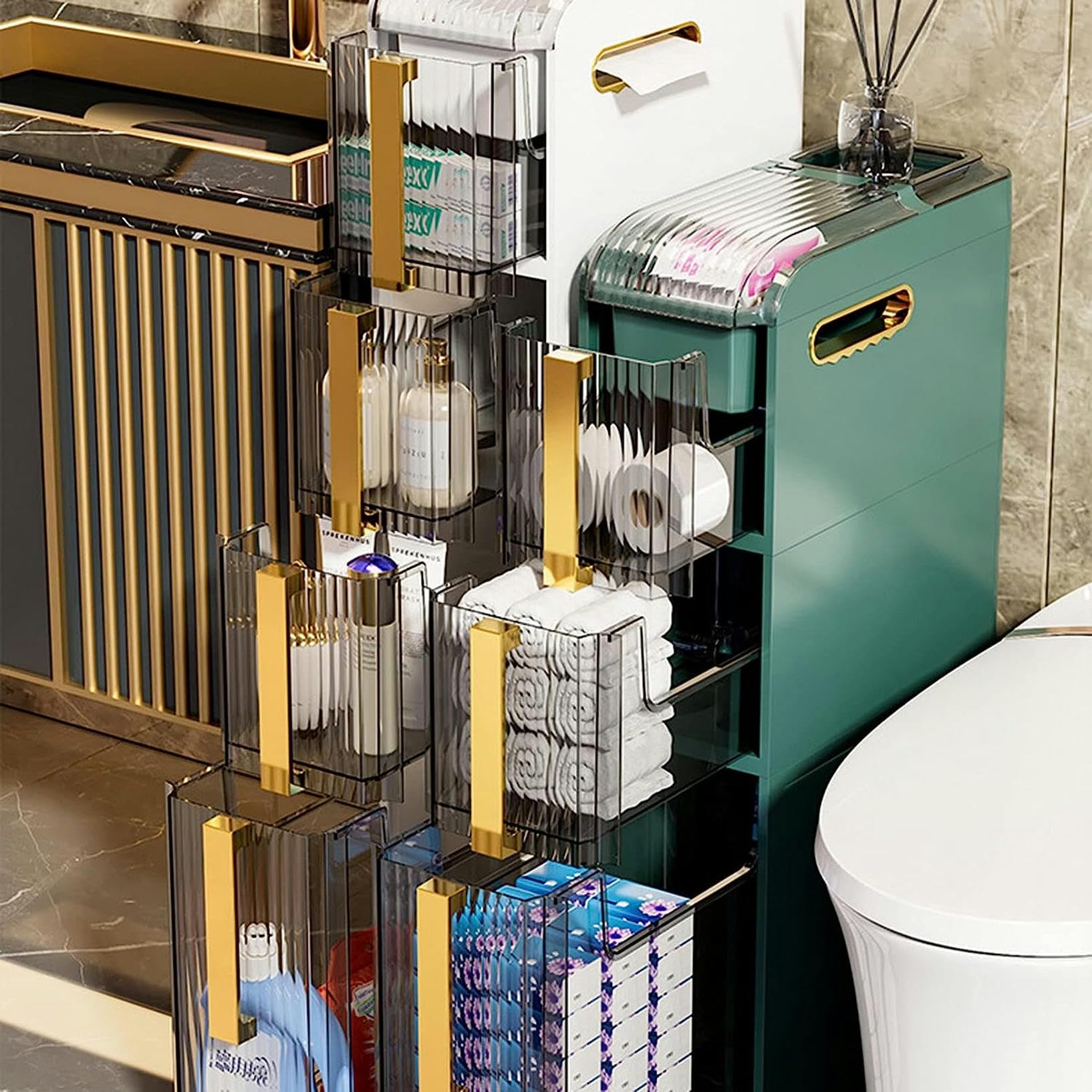 Armario apilable con cajones y puertas, armario Lateral con estantes, armario independiente, organizador de baño pequeño, portarrollos de Papel higiénico, armario de esqu