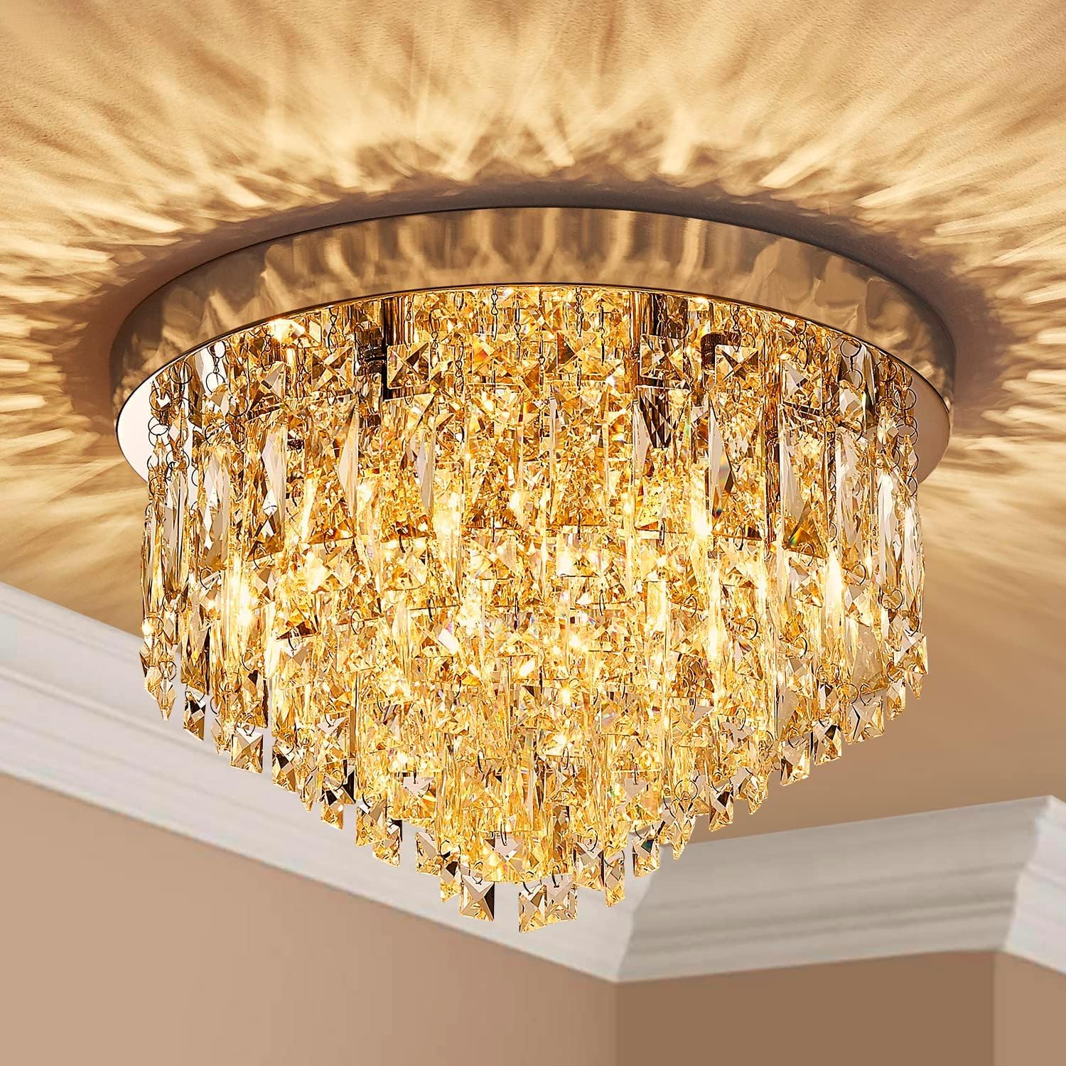Saint Mossi 21013 nowoczesny kryształowy żyrandol krople deszczu, lampa sufitowa do salonu, H30 X D30cm, 7 gniazd E14