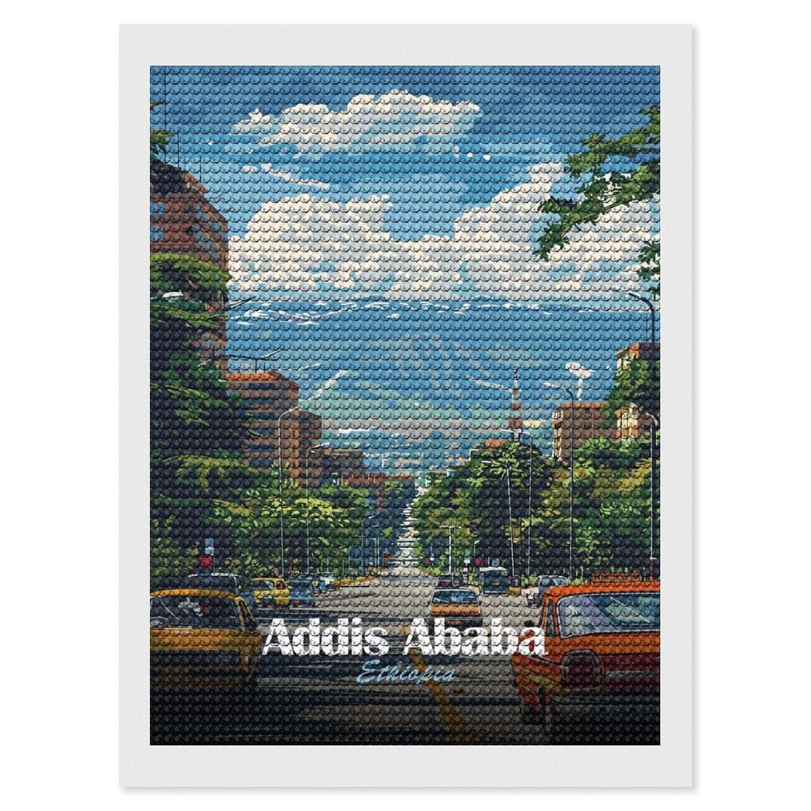 Junmoney Addis Ababa, Ethiopia Cityscape Diamond Painting Kit 12"x16", Easy Handmade Project, Cosy Home Accent, for Craft Lovers, Holiday Gift Idea