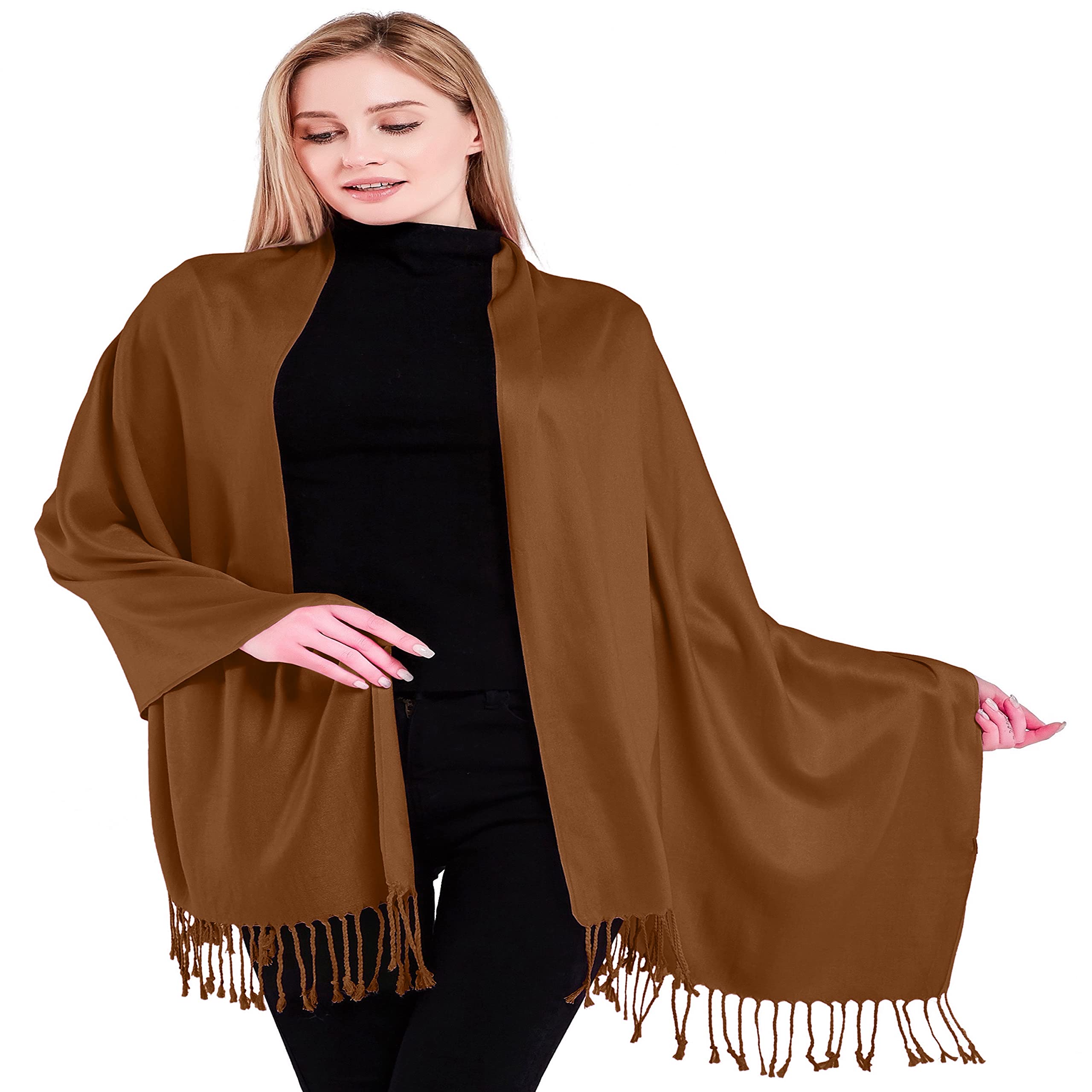 CJ Apparel Brown Solid Colour Tassels Design Shawl Seconds Scarf Wrap Stole Throw Head Wrap Pashmina