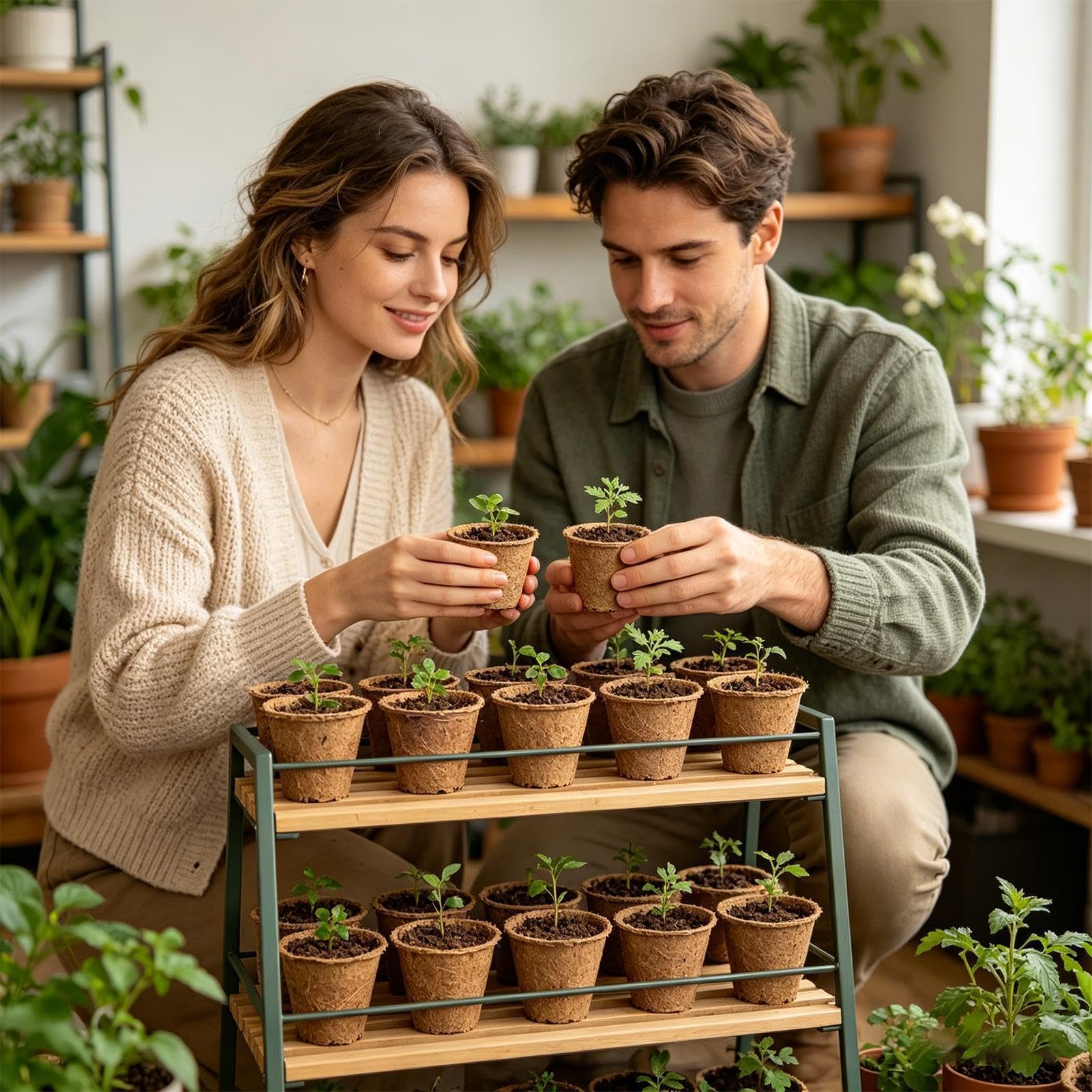 Lot de 10 pots de culture pour - En fibre de coco bio compostables - Respirants - Pour jardin, serre, cour, balcon, rebord de fenêtre, , intérieur