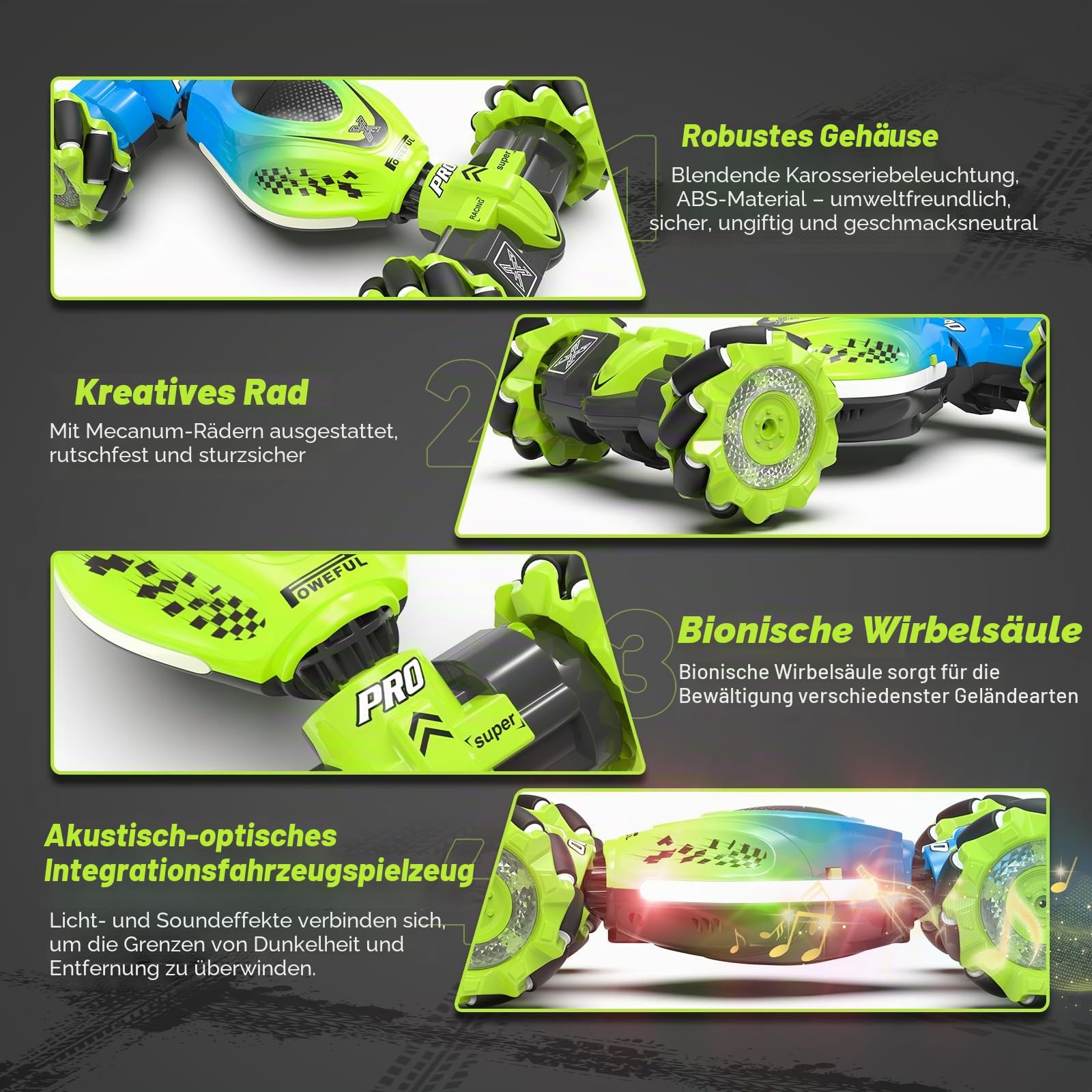 Dysaim Ferngesteuertes Auto RC Stunt Car Ferngesteuerte Auto mit Handsteuerung 2,4 GHz 4WD 360° Drehung Crawler Offroad 2 Akku Weihnachten Geschenk Spielzeug für Junge Mädchen ab 6 7 8 9 10 12 Jahre