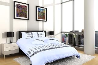 FL Flaxlinen Organic 400 Thread Count bedding & linen 100% Egyptian cotton duvet cover set quilt, cotton bedding premium set with 2 pillowcases (RAGINA, White/Black, Double)