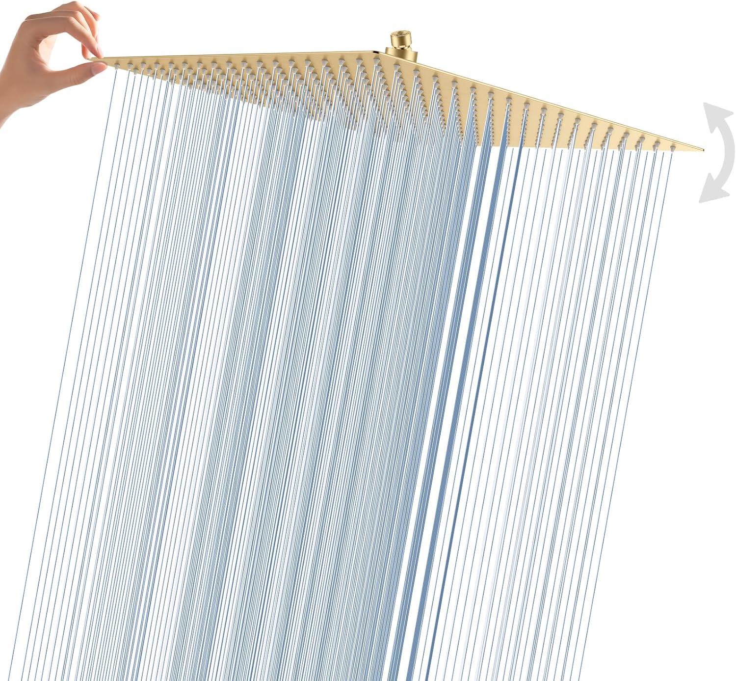 16 Inch Brushed Gold Ultra Large Rain Shower Head, High Pressure Stainless Steel, Square Rainfall Showerhead, Ceiling Mounted Waterfall Shower for Full Body Coverage,ultra thin,Luxury Spa Experience