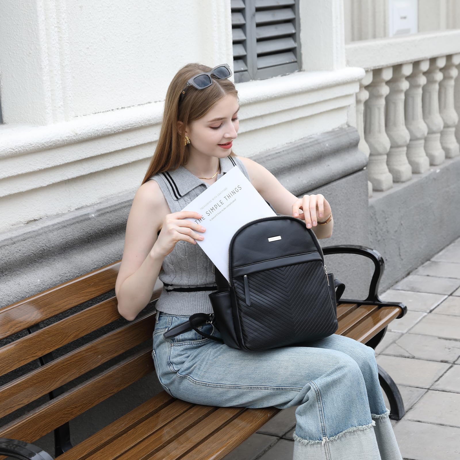 Miss Lulu Sac à dos femme élégant en cuir PU, sac à dos pour femme, imperméable, sac à dos pour travail, étude, voyage et shopping