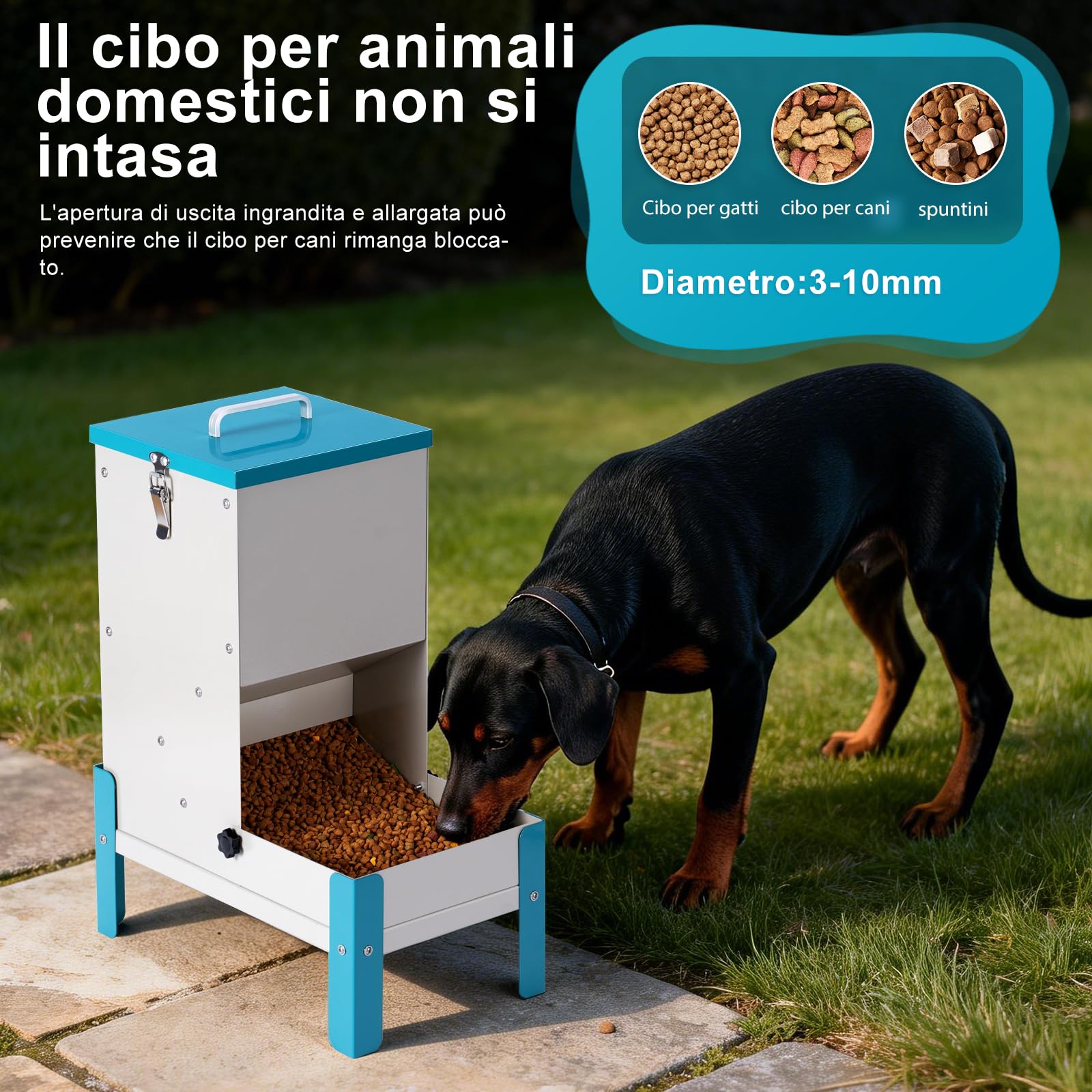 Distributore Automatico di Crocchette per Gatto 10L Ciotola Rialzata per Cani, Mangia secco in Metallo Rimovibile per Animali Domestici, Solido e Facile da Pulire