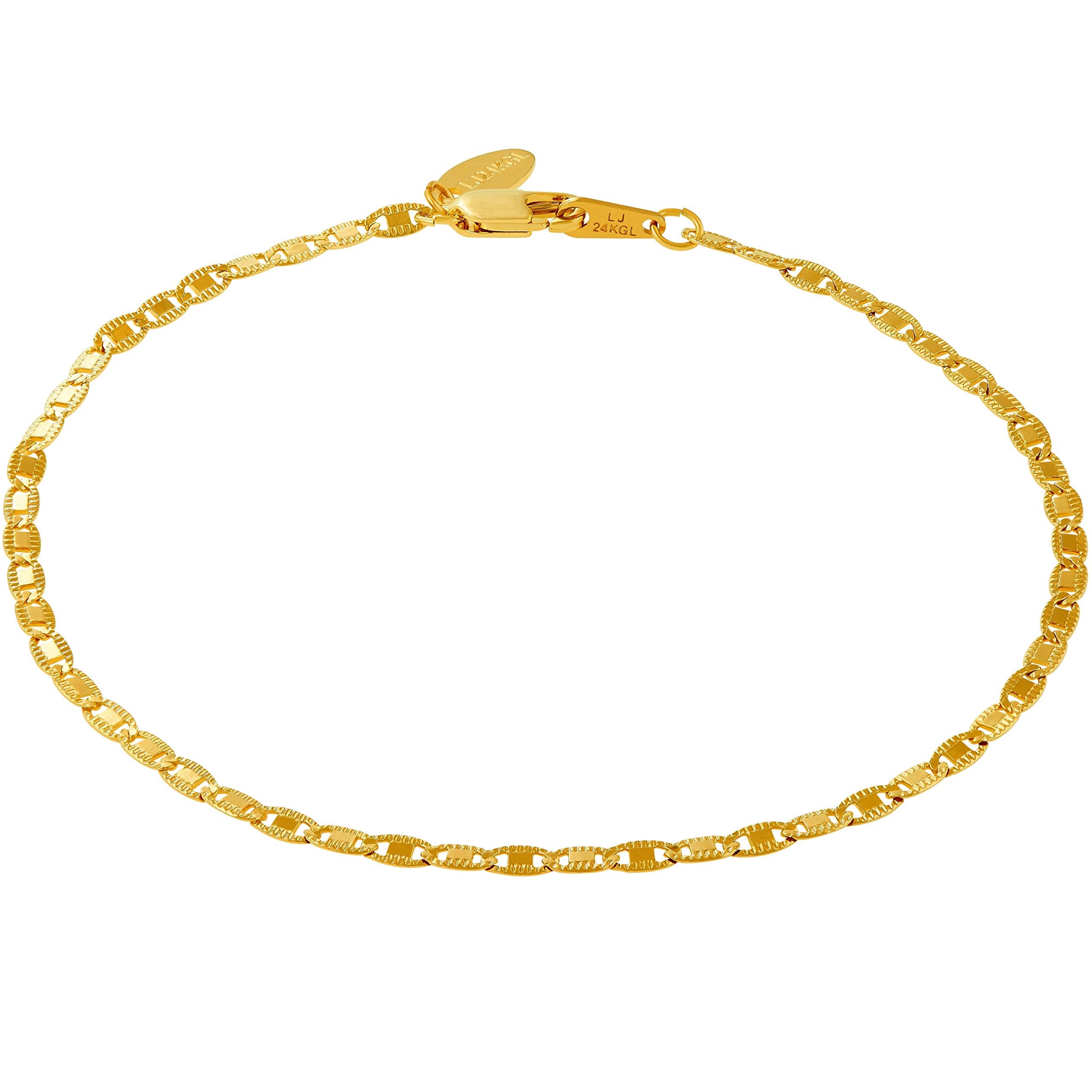 LIFETIME JEWELRY Womens Gold Anklet 2.5mm Flat Mariner Link Ankle Bracelet 24k Real Gold Plated