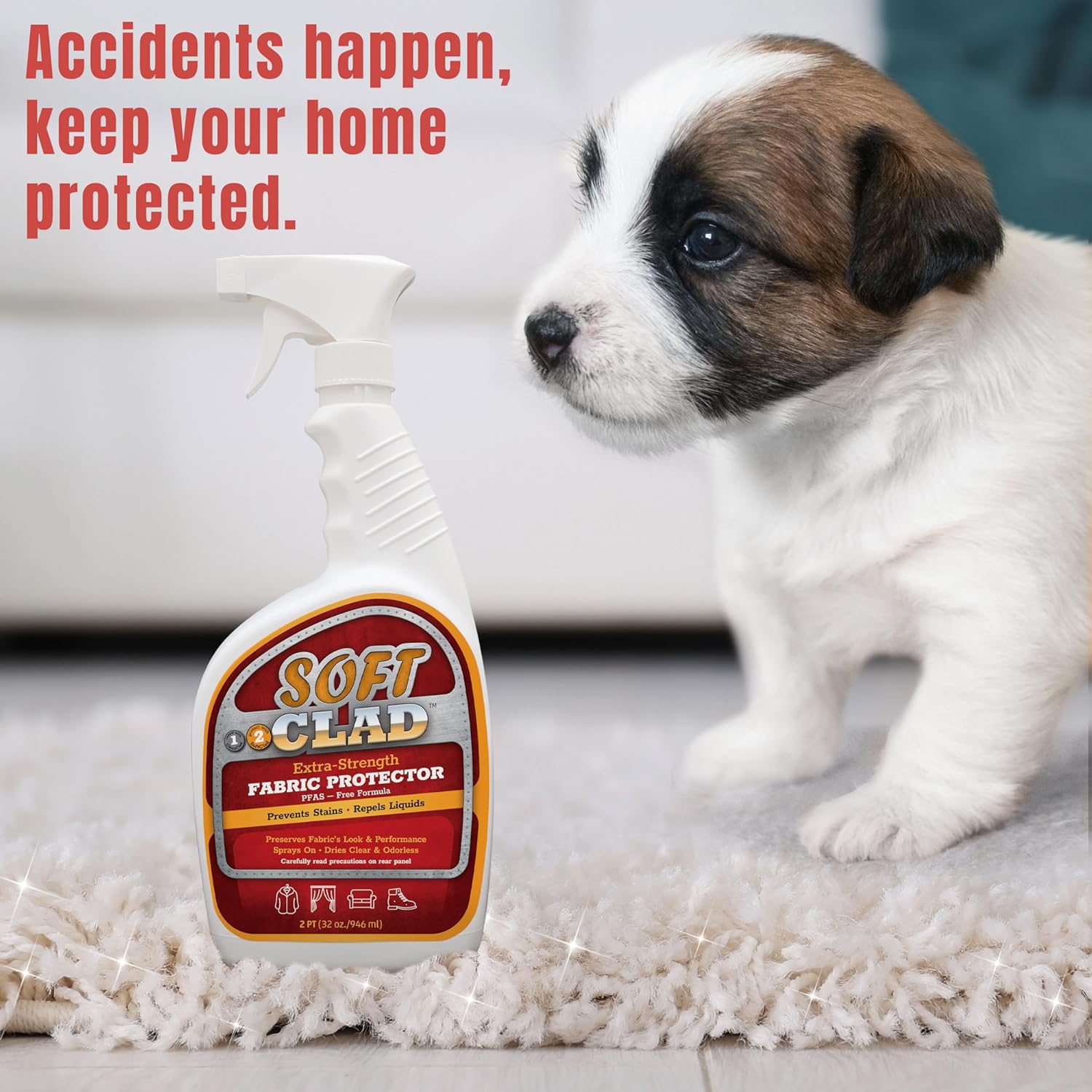Extra Strength Fabric Protector Spray Prevents Stains and Repels Liquids. SoftClad Guards Furniture, Shoes, Carpet, Upholstery, Suede, Leather, Couch. Safe for Indoor Use. PFAS Free Formula 32oz