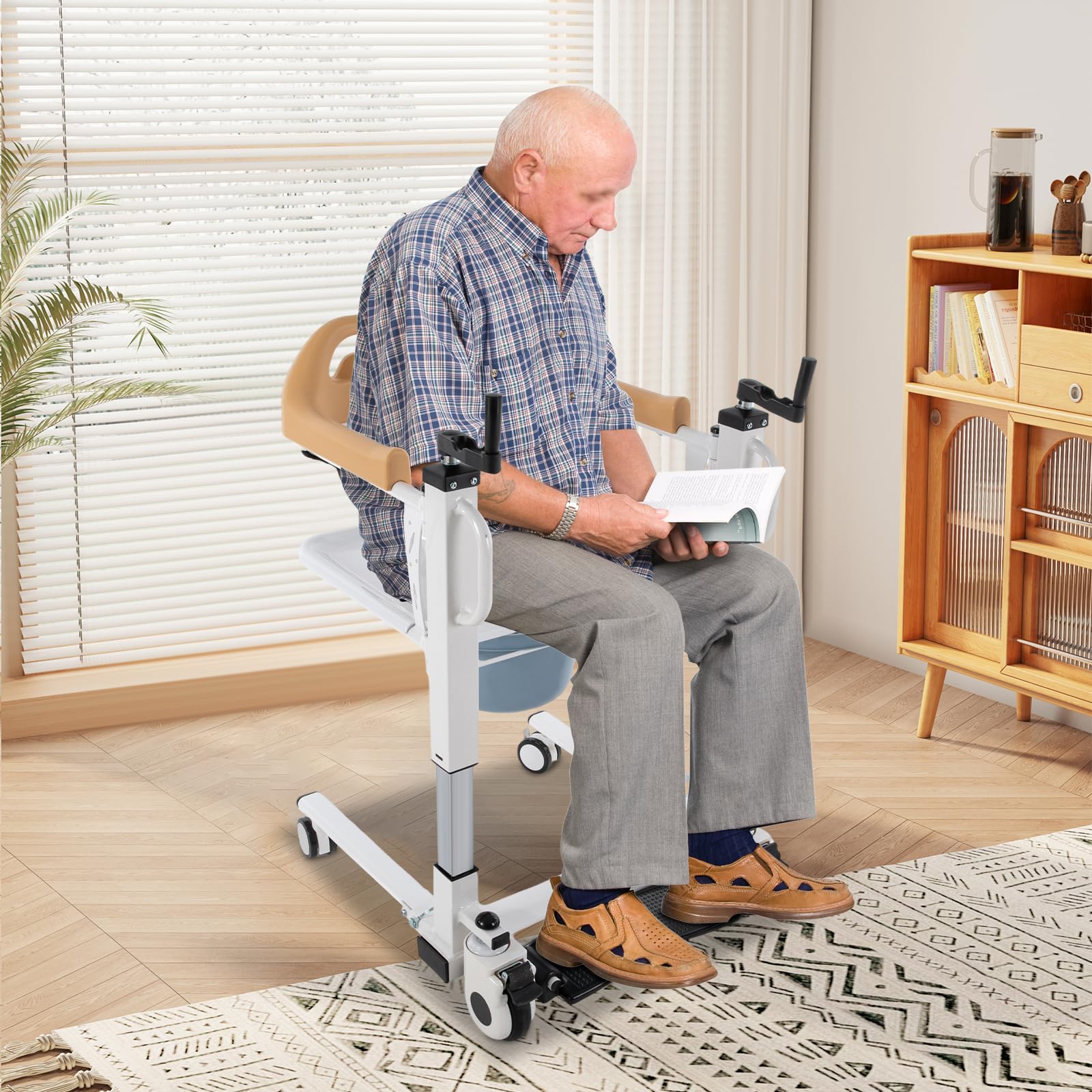 Silla de transferencia para pacientes para el hogar, silla de transferencia para pacientes con almohada, silla de ducha con ruedas