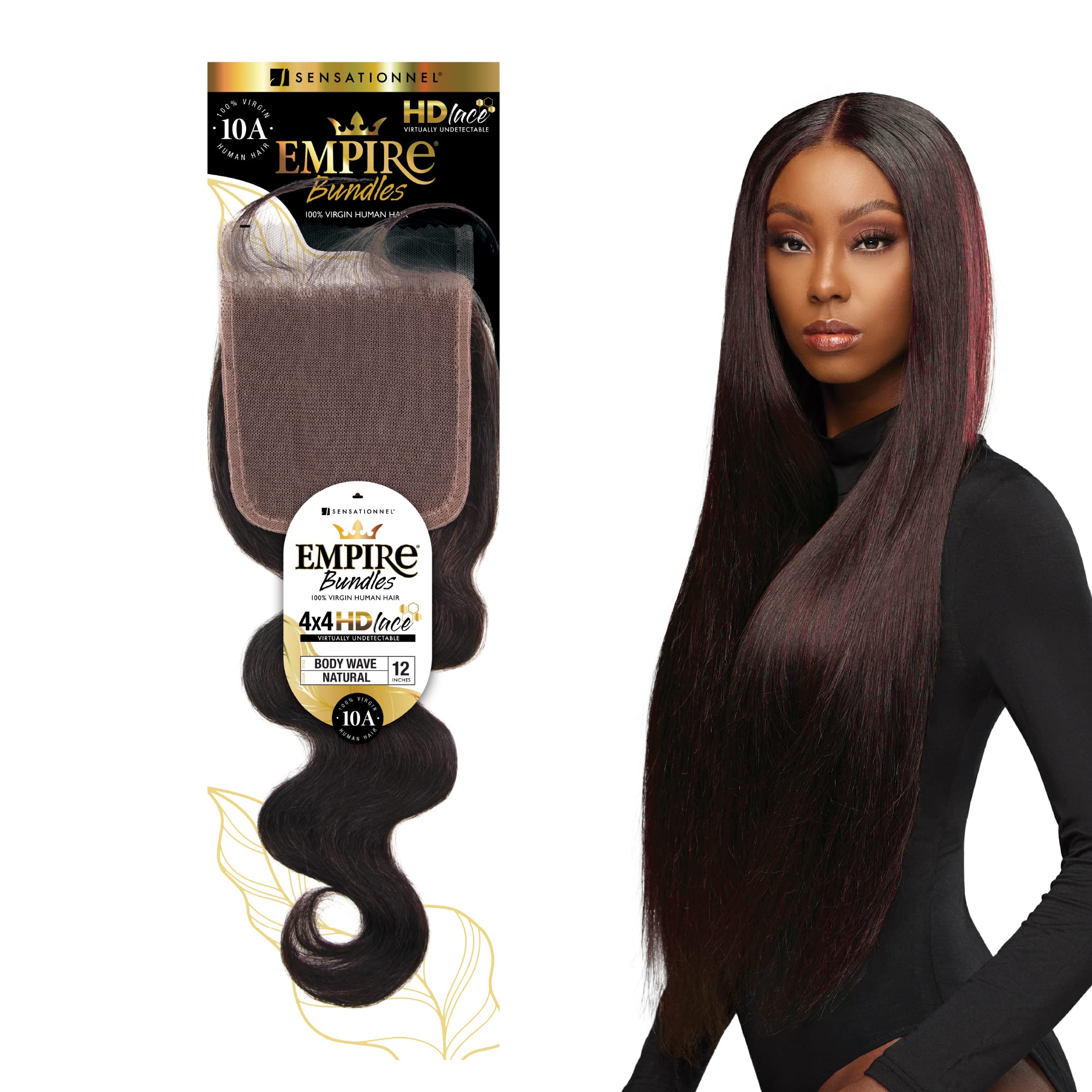 SensationnelEmpire bundle 4x4 closure - body wave HD lace large free parting lace frontalclosure unprocessed human hair weave (14 inch, NATURAL/BLACK)