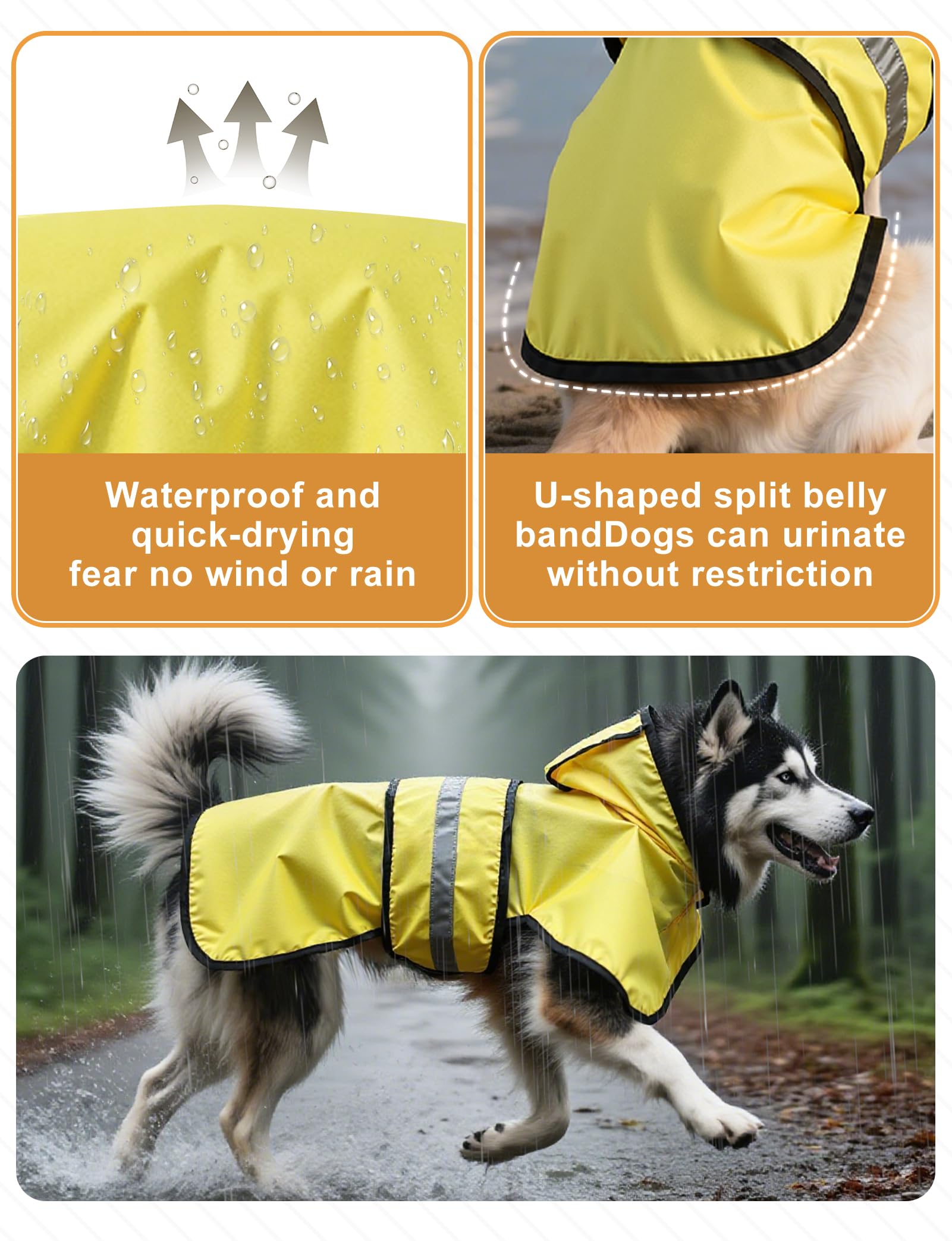 Poncho impermeabile per cani, giallo, XL