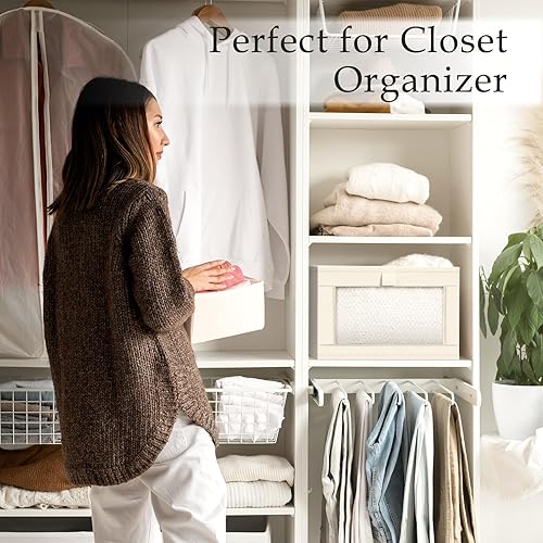 Miniatura 6 de Criusia Paquete de 6 organizadores y almacenamiento de lino para armario, canastas grandes de lino para organización, contenedores de almacenamiento