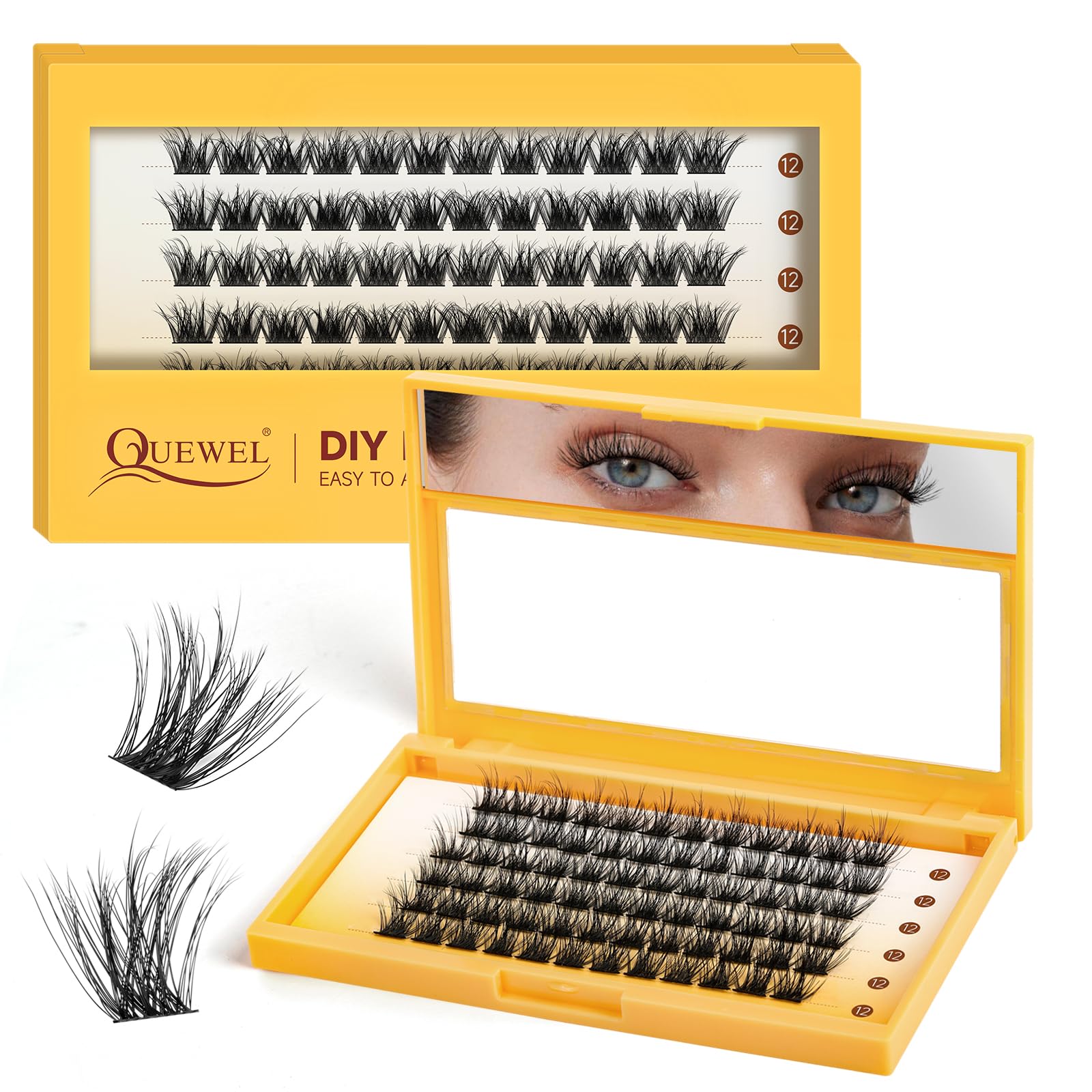 QUEWEL DIY Cluster Lashes - Individual Volume False Eyelashes, Soft & Light, Segmented, For Makeup Home Use (Honey01-D-MIX8-16mm) — view 37