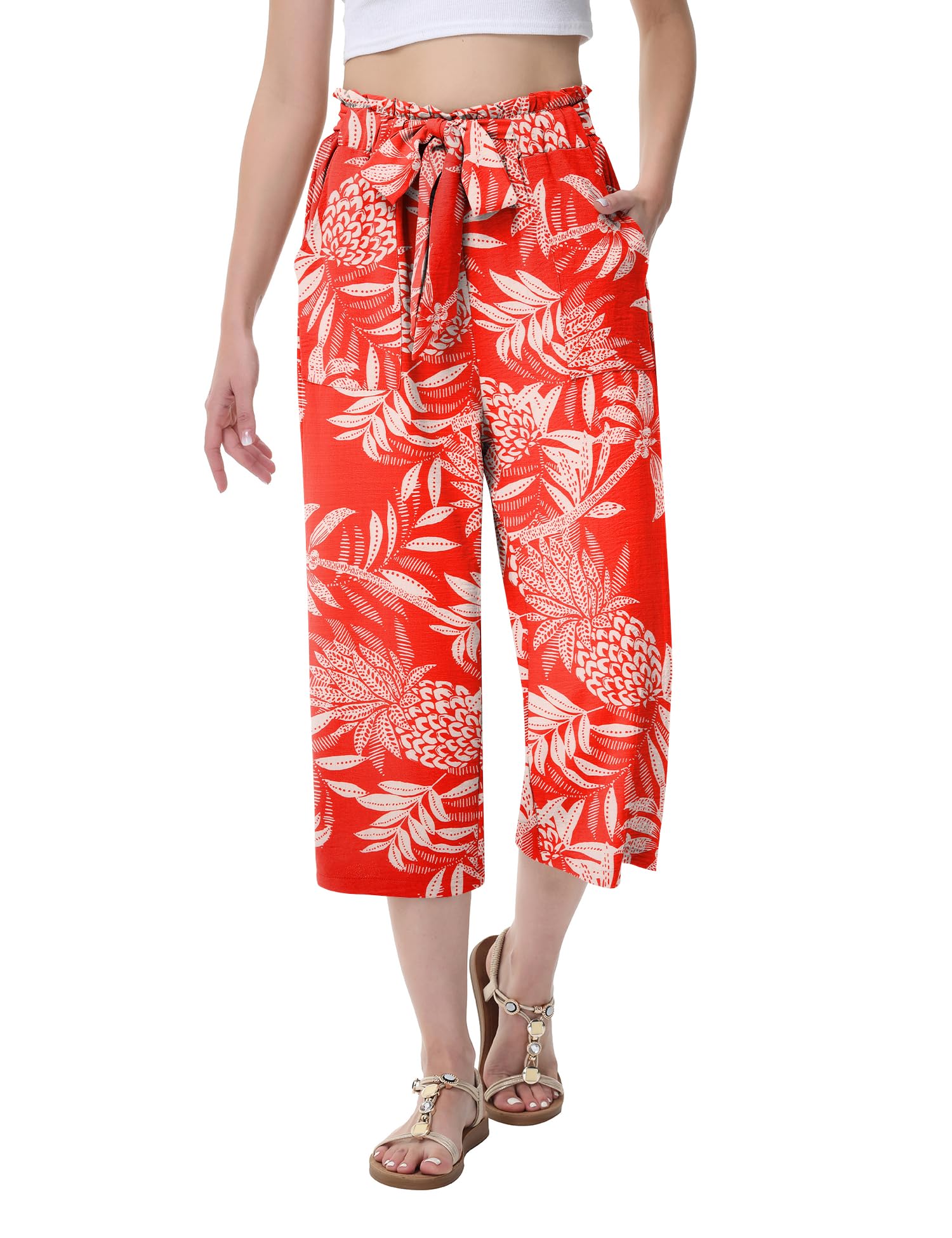 FreshNight Womens Wide Leg Pants Elastic Waist Capris Pants for Women 2025 Summer Business Casual Outfits for Women
