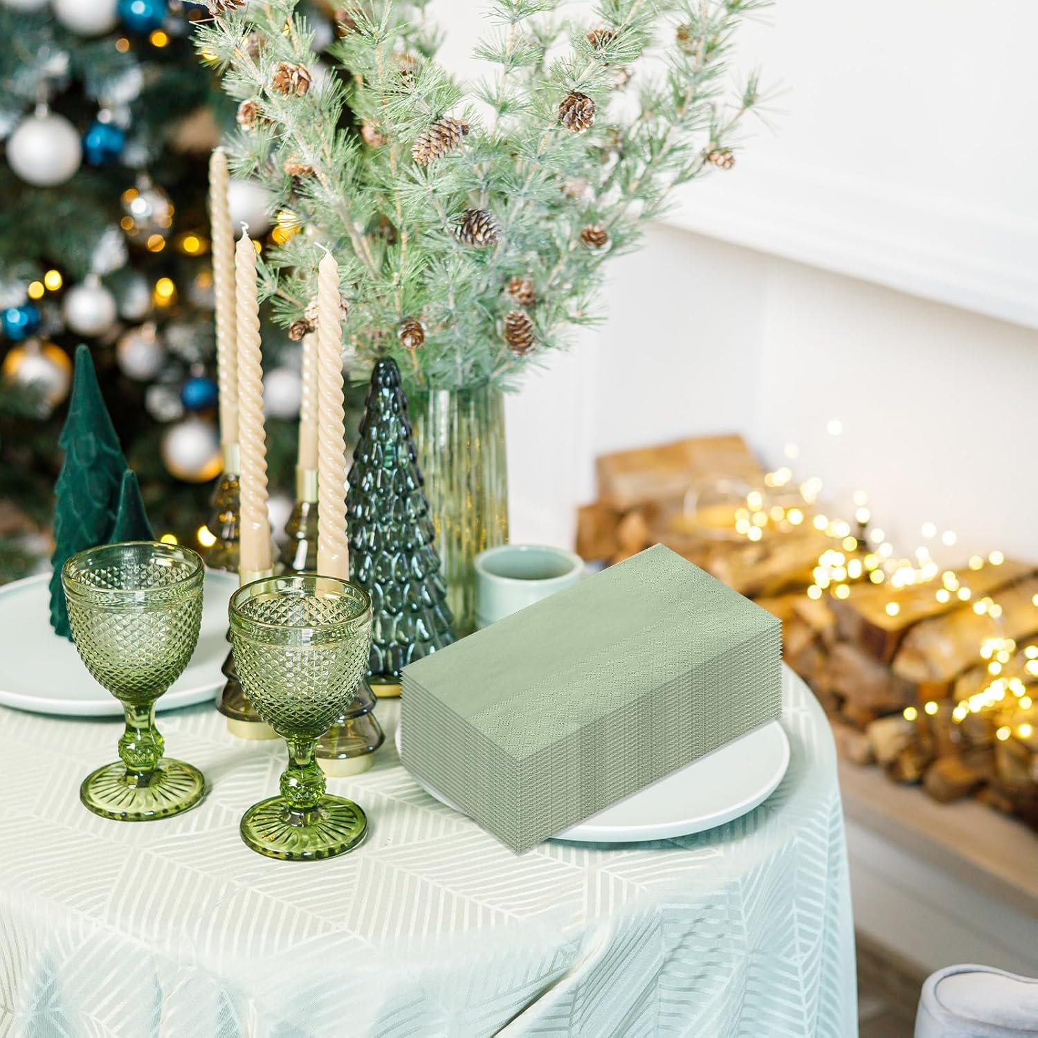 100 Pack Sage Green Paper Napkins Sage Green Guest Napkin Disposable 2 Ply Decorative Solid Color Hand Towels Dinner Napkins for Bridal Shower Baby Shower Wedding Birthday Dinner Party Supplies - Image 7