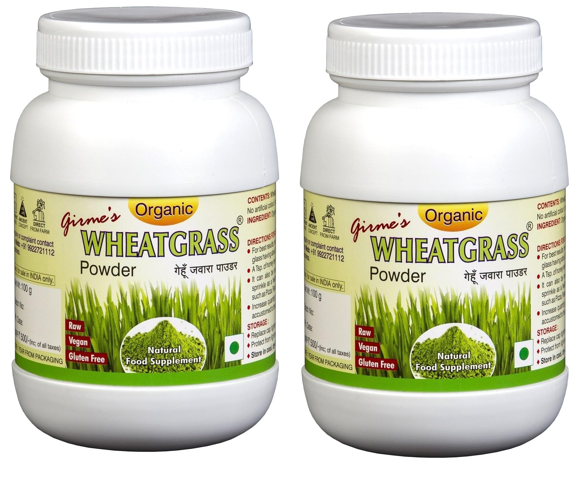 Girme's Organic Wheatgrass Powder - 100g Each Bottle (Pack of 2) | Nutrient-Dense Green Superfood