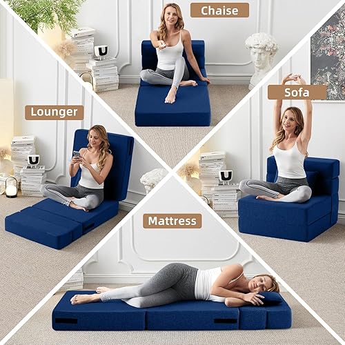Miniatura 3 de FILUXE Sofá cama plegable y convertible, con almohada, moderno, de lino, para piso, futón, colchón plegable para sala, dormitorio estudiante,