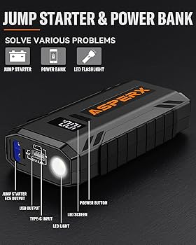ASPERX Jump Starter Power Pack(Up To 10L Gas/8L Diesel), 3000A Car Bat