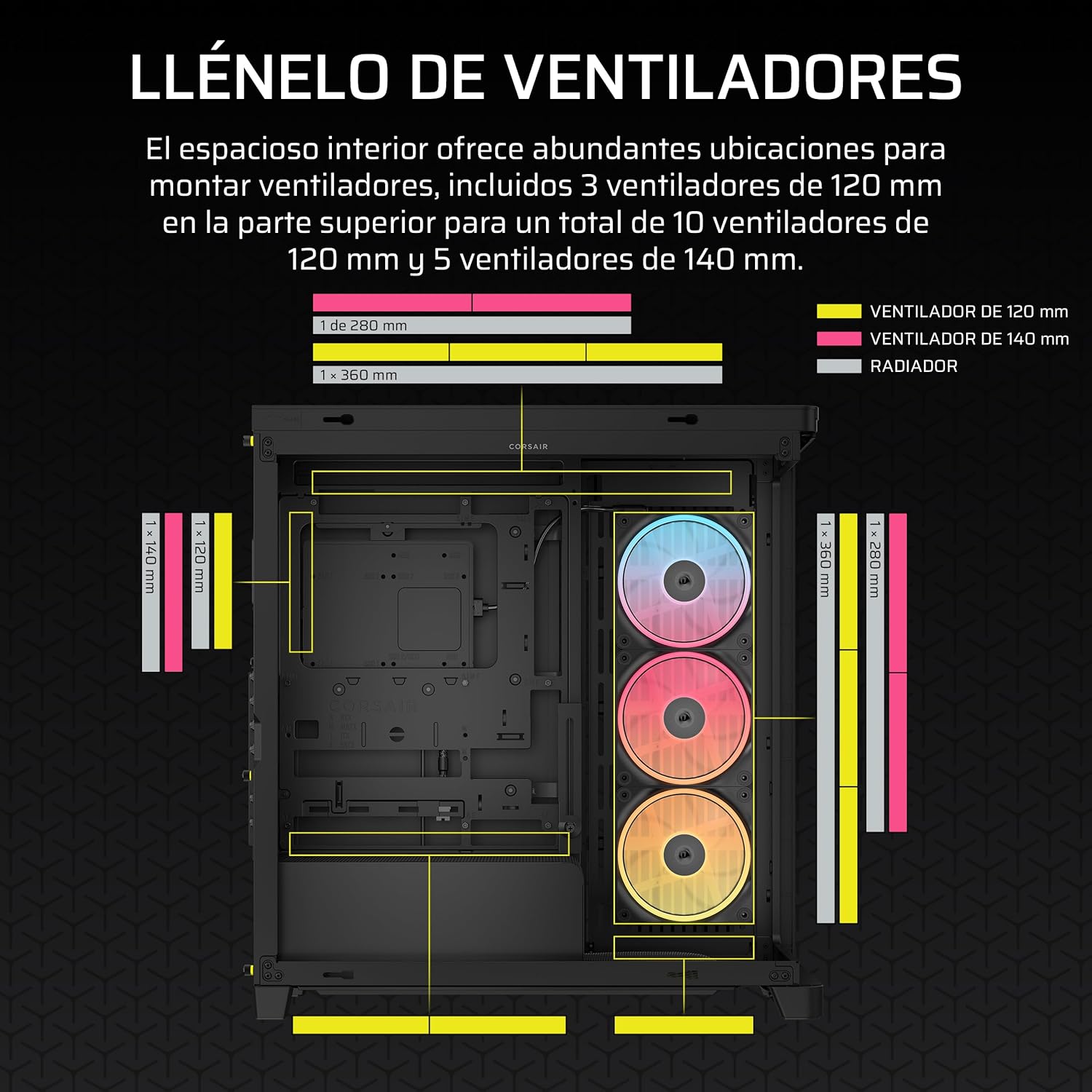 CORSAIR Frame 4500X LX-R RGB Link Caja de PC Semitorre con Cristal Panorámico – Sistema de Montaje de InfiniRail, Capacidad para Dos radiadores de 360 mm, Incluye 3 Ventiladores LX120R – Negro 8