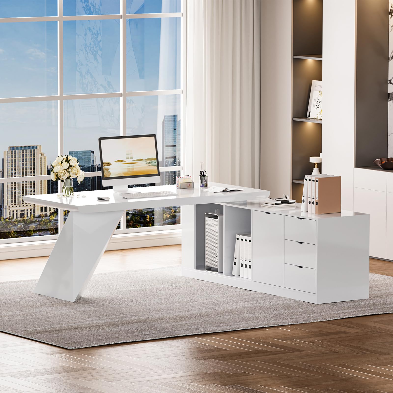 White Office Furniture L Shaped Desk
