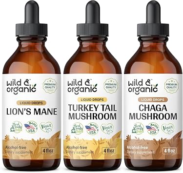 Wild & Organic Lions Mane, Turkey Tail & Chaga Mushroom Tinctures