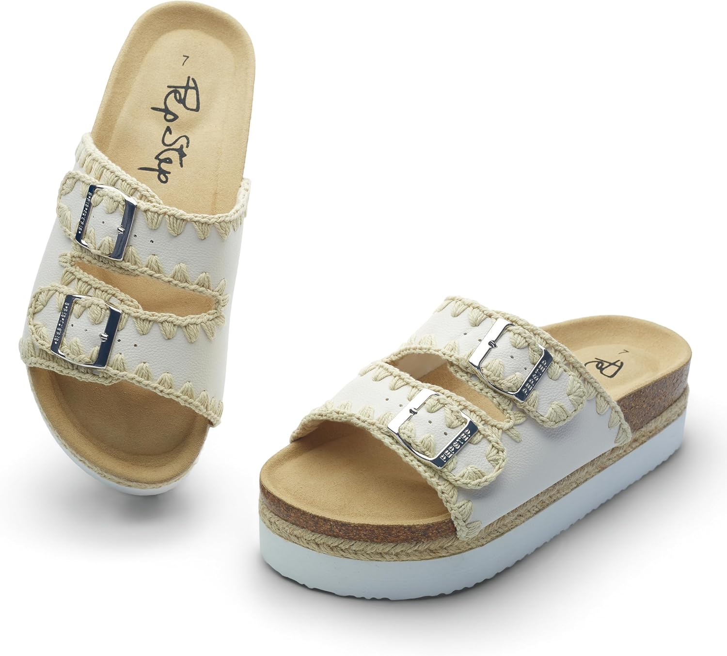 PepStep Slide Sandals for Women with Soft Cork Footbed and Strap, Ladies Fashion Platform Slide Sandals Comfortable Slip On Style