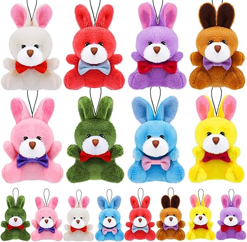 ADXCO 16 piezas de peluche de Pascua de conejo colorido para rellenar huevos de Pascua, regalos de fiesta, rellenos de bolsas de regalo