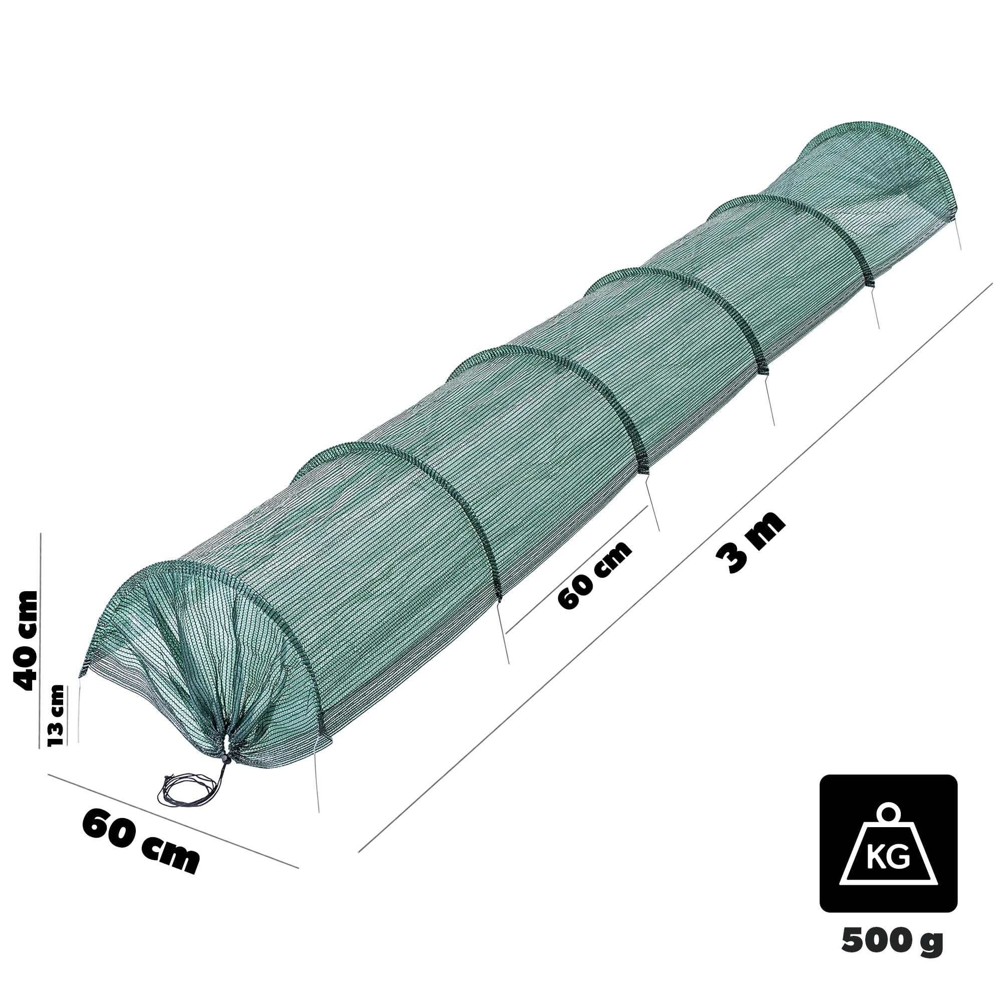KADAX Tunel do roślin 3 m x 60 cm, tunel ogrodowy z siatki PCW o drobnych oczkach, tunel siatkowy ze stabilnymi łukami, ochrona roślin do podwyższonej grządki i grządki warzywnej, tunel foliowy